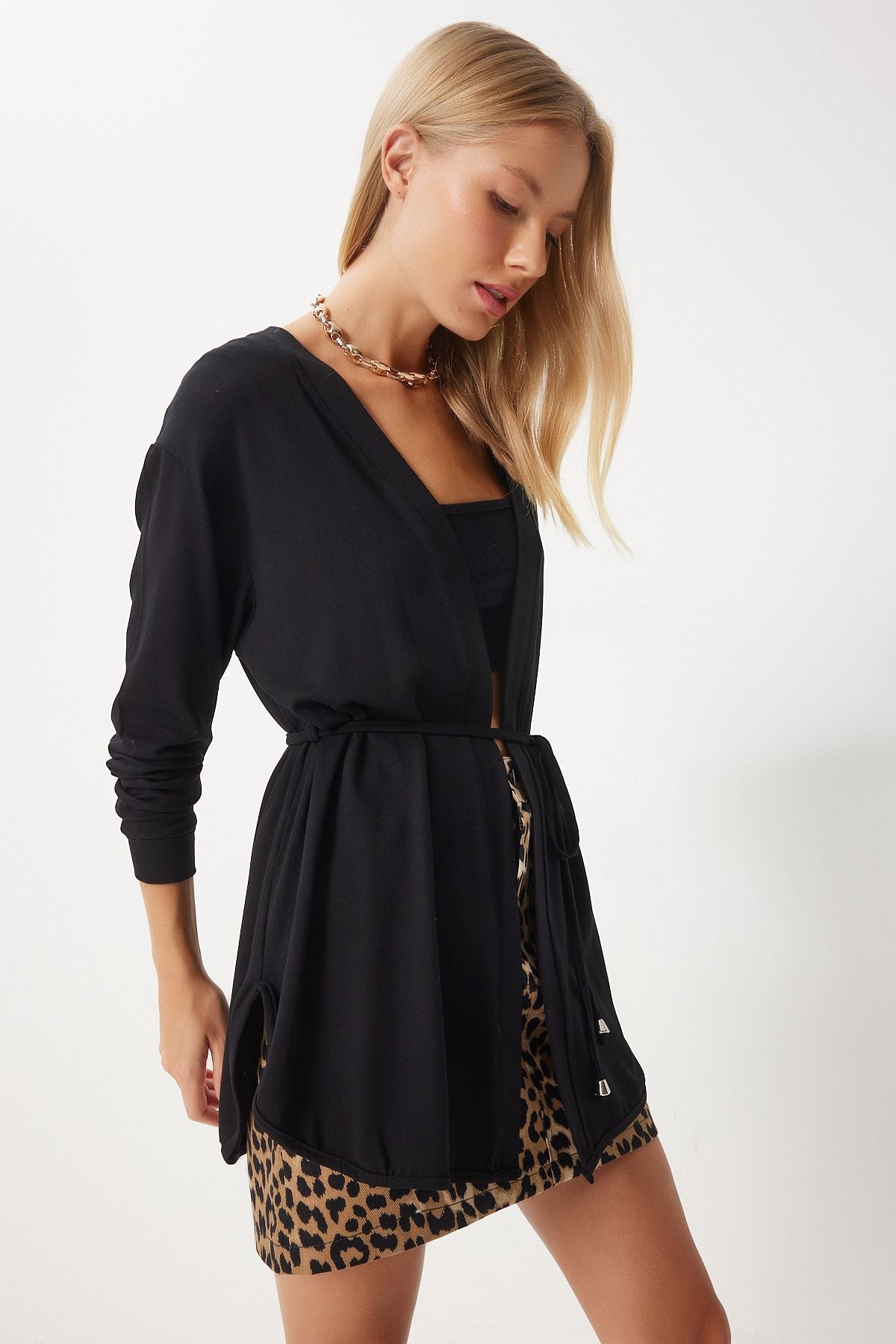 Women's Black Seasonal Knitting Knitwear Cardigan EN00620