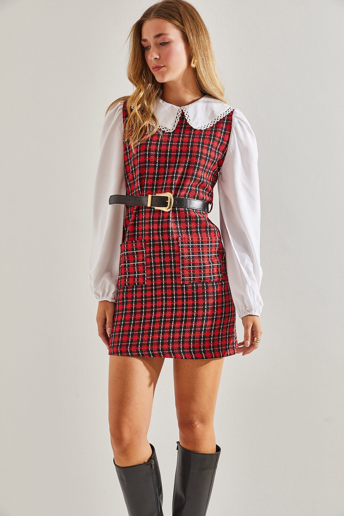 Women Arched Eco -Patterned Collar Dress