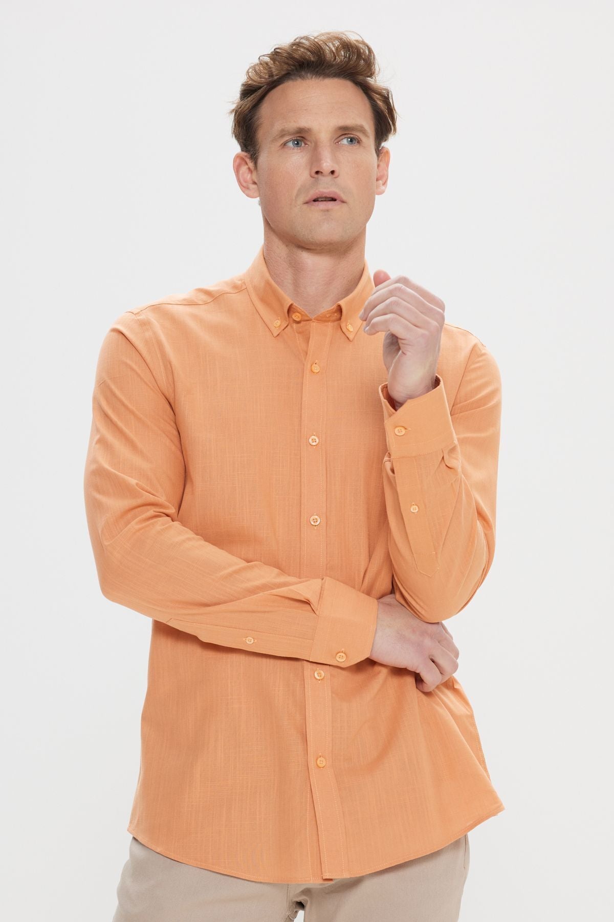 Men's Tile 100 %Cotton Breathing Fabric Flamle Oxford Slim Fit button with Fit button shirt