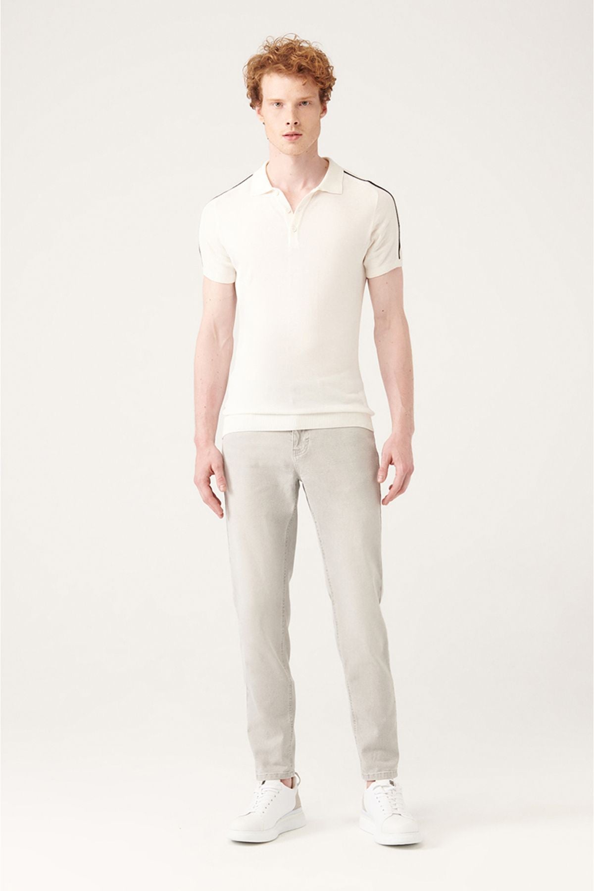 Men's White Shoulder Line Detailed Ribanian knitwear T-shirt A31y5105