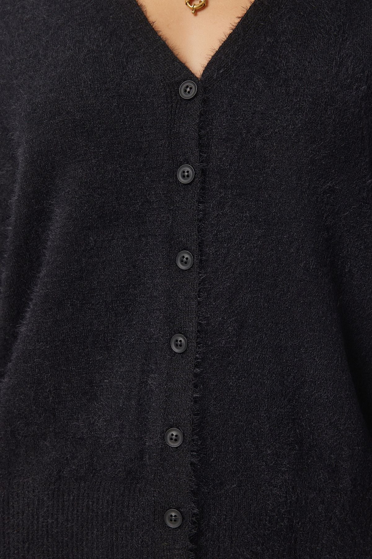 WOMEN Black V -Neck Beard Seasonal Triko Cardigan FN03446