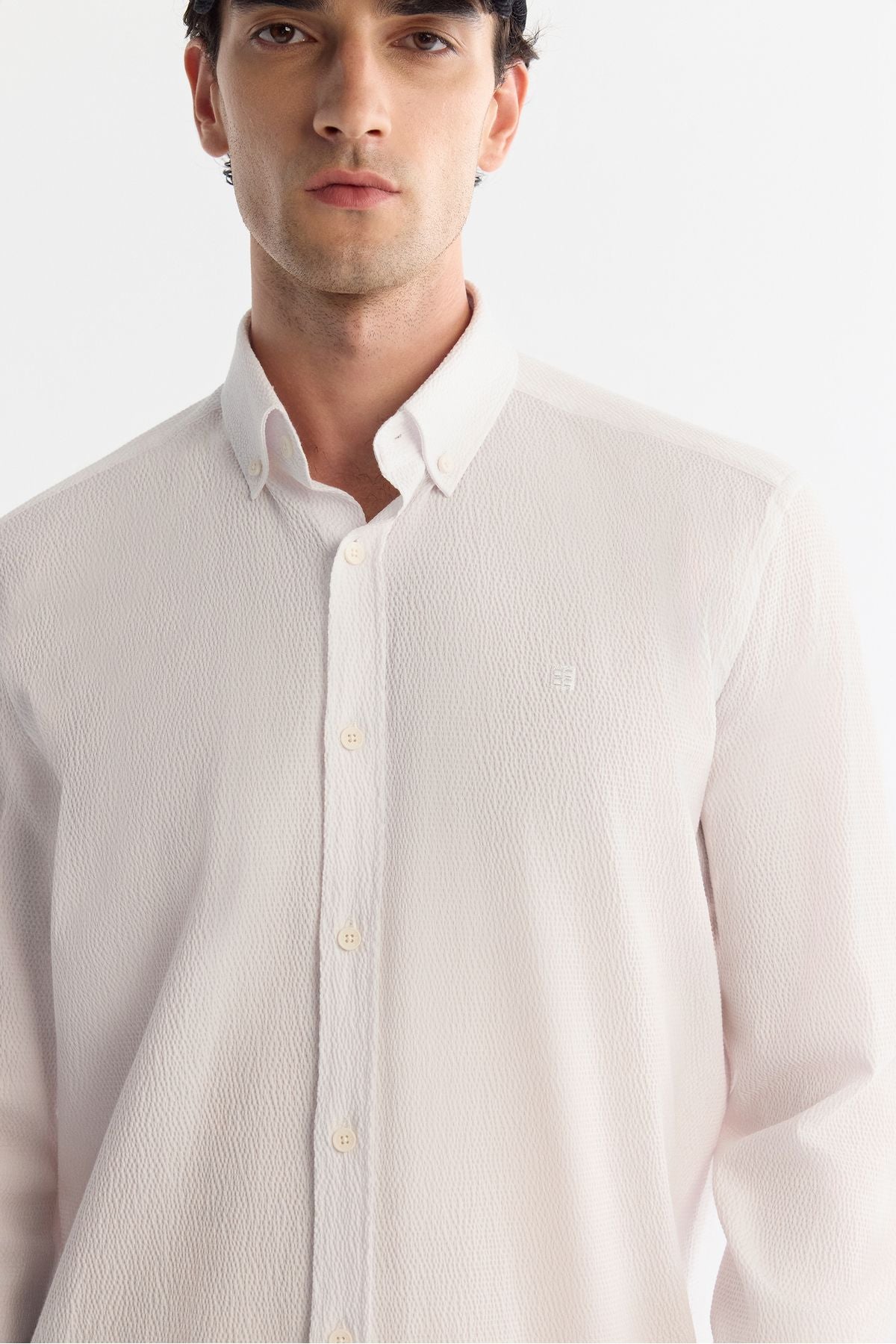 Men's white button collar easily ironable shirt A42Y2071