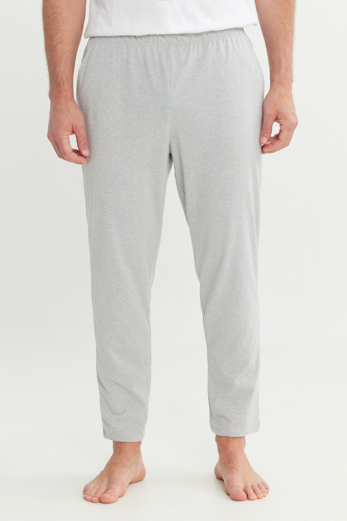 Men's gray melange cotton standard fit fit normal cut waist pajamas with rubber pocket