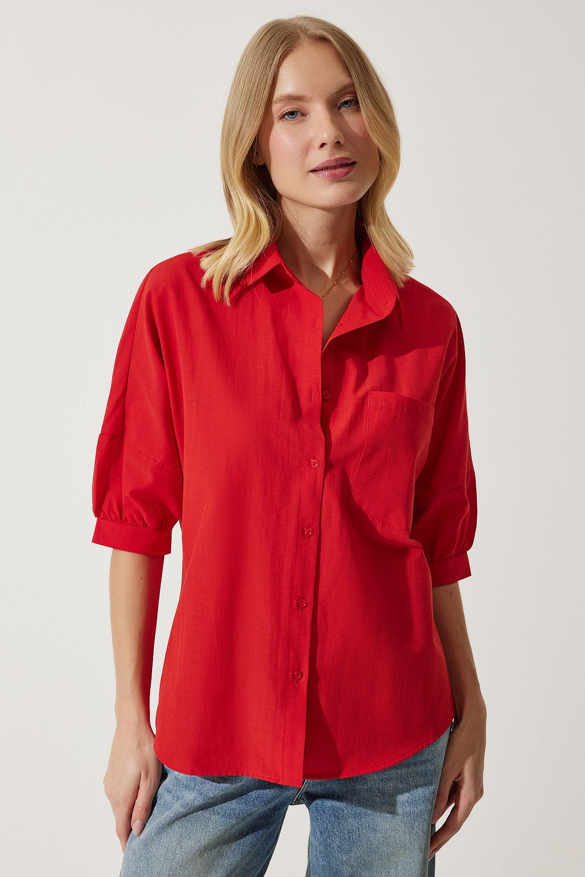 Woman Red Balloon Sleeze Poplin Shirt DD01308