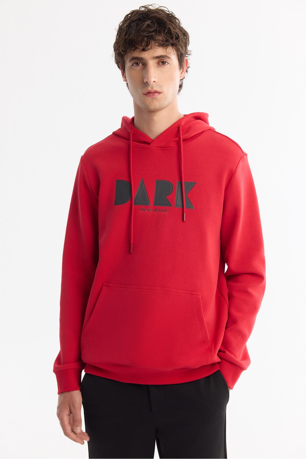 Men's red hooded cotton printed elastan sweatshirt a42y1322