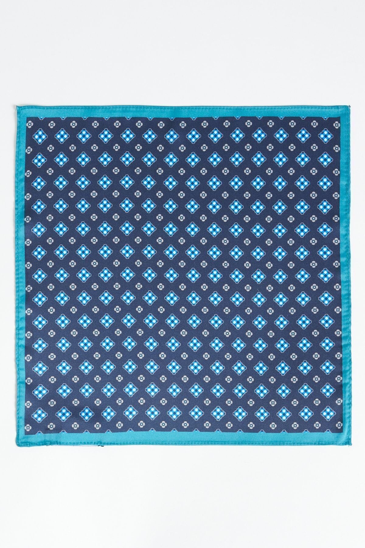 Men's navy blue-turquoise patterned handkerchief