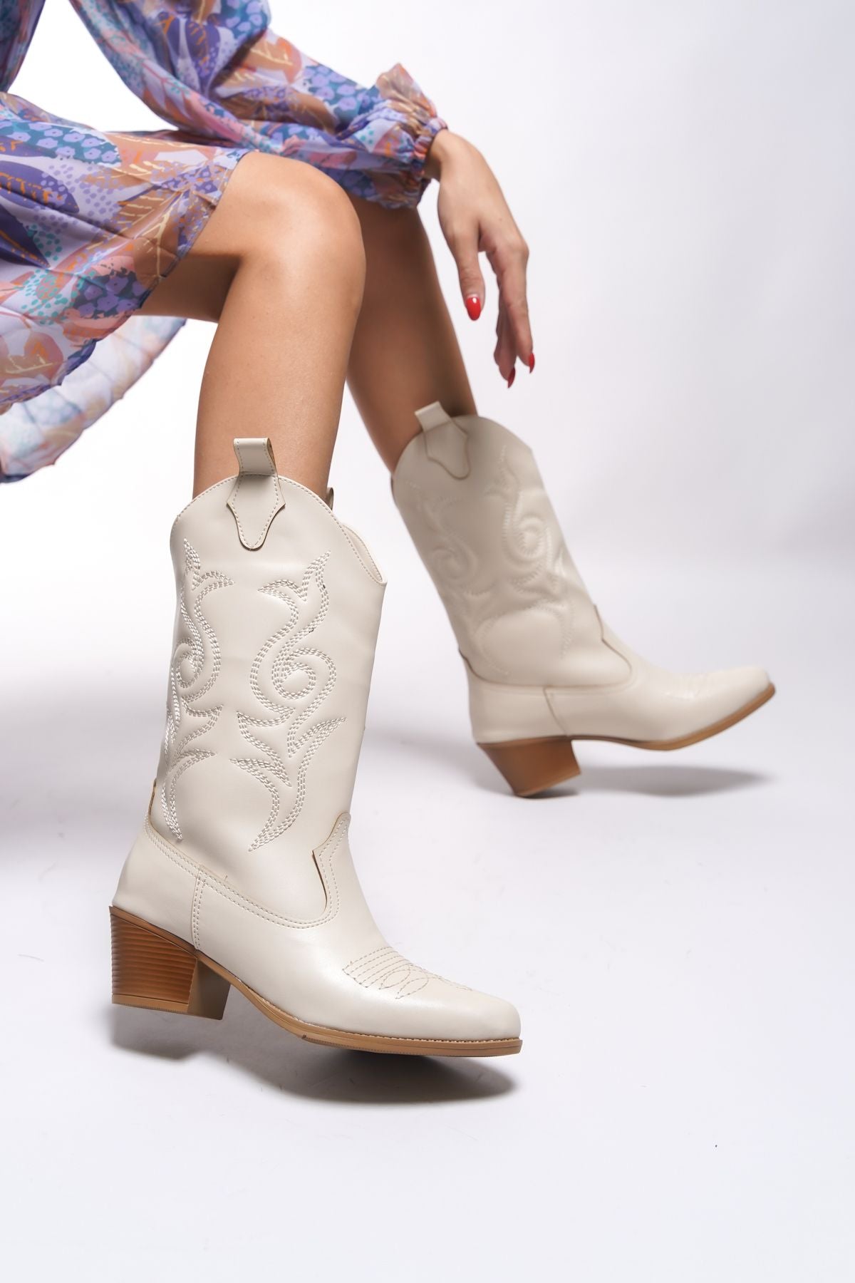 Beicilia women's embroidery western boots 001288 beige skin