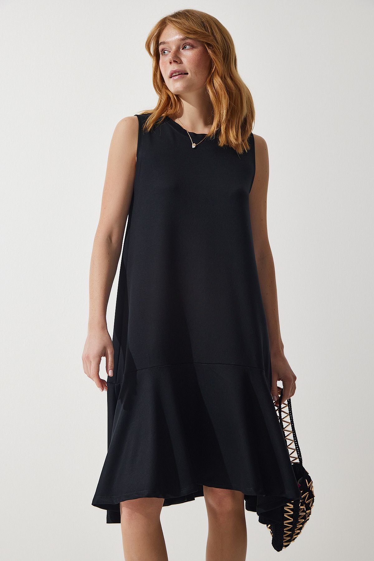 Female black bike collar knitted flyer bell dress BF00089
