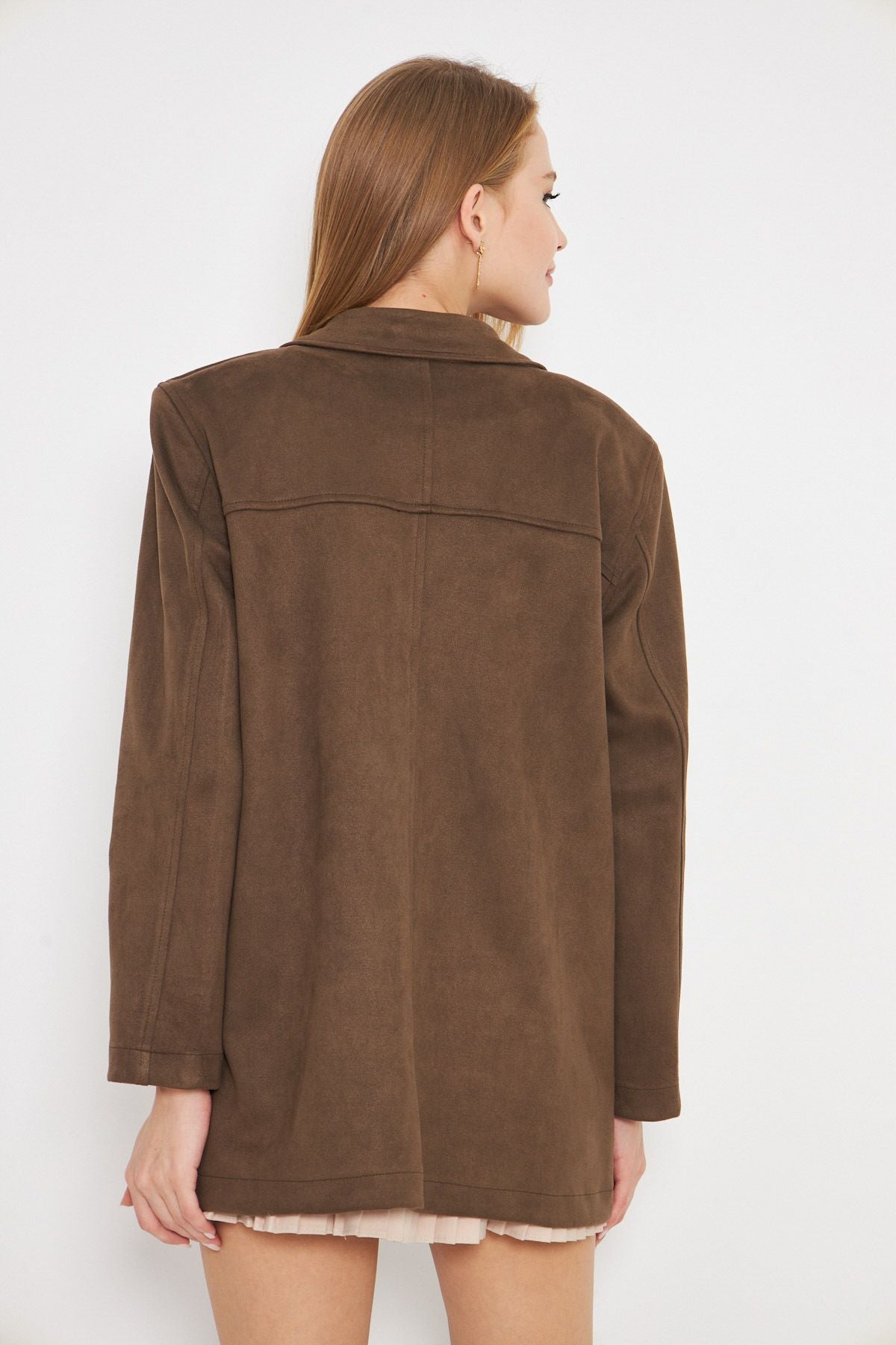 Woman Dark Coffee Coffee Credit Preceded Premium Premium Suede Oversize Jacket ARM-25K001057