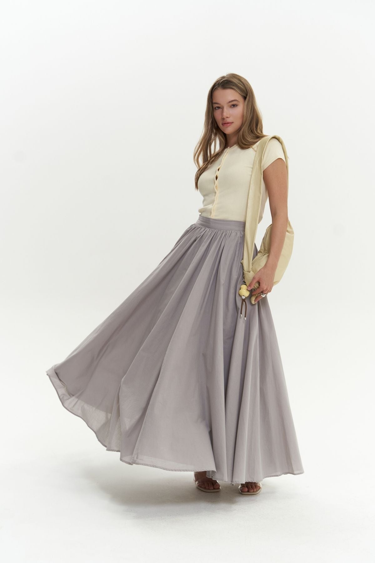 Faylinn Pleeled Long Gray Skirt