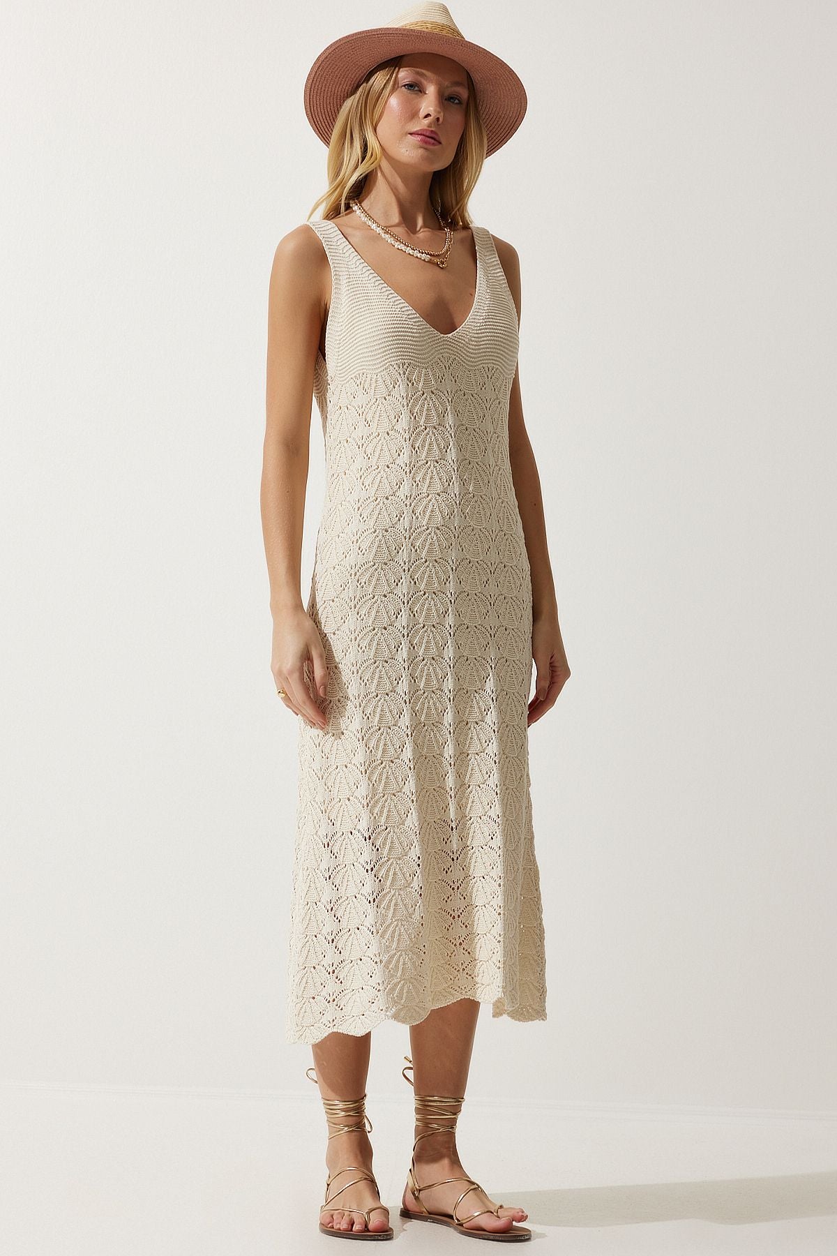 Women's Cream Hanger Summer Knitwear Dress NF00082