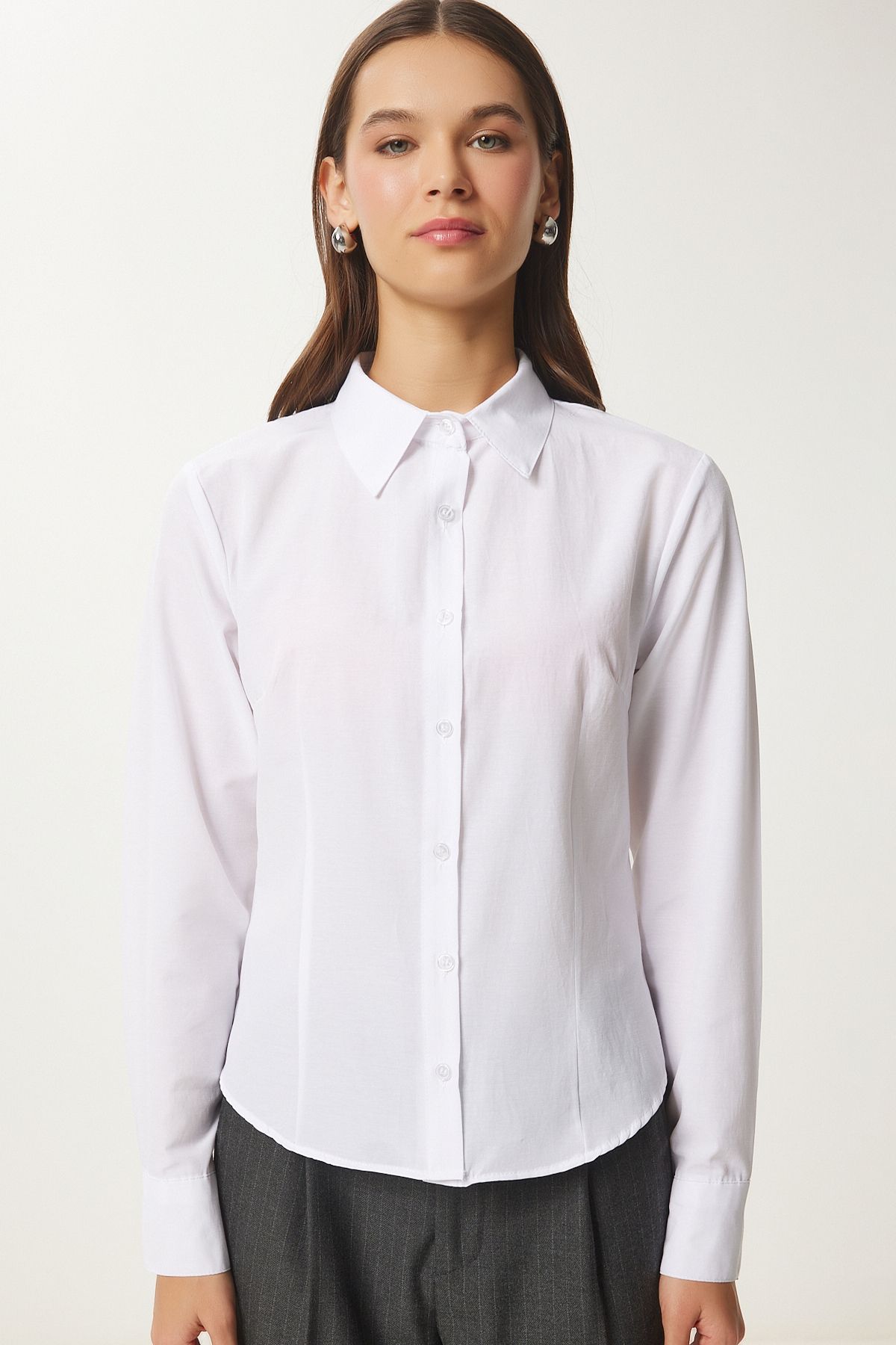 Woman White button Basic Shirt RQ00001