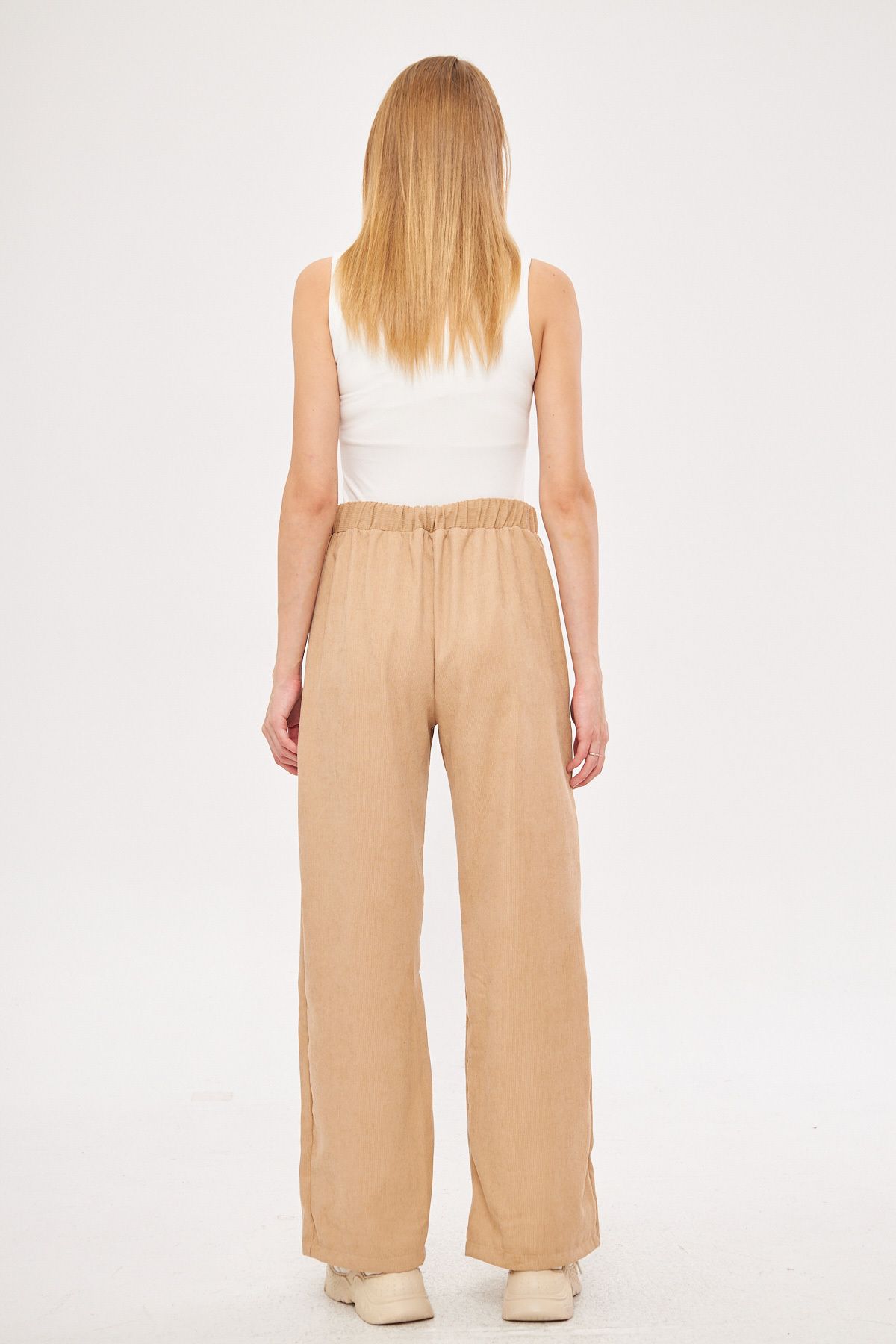Female Beige Fine Wick Velvet Palazzo Pants Arm-25k001009