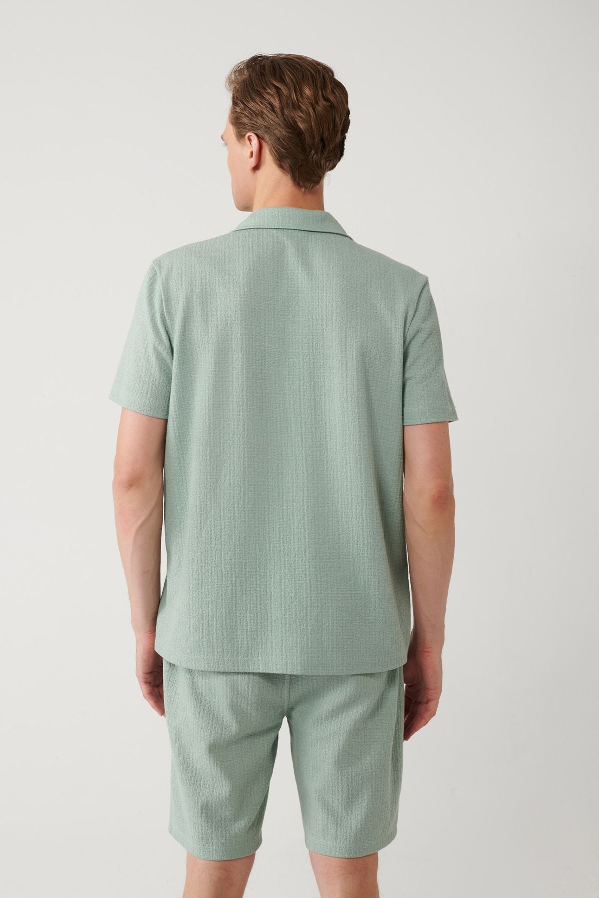 Men's Nile Green Apaj Yaka Jacquard Shirt A41y2216