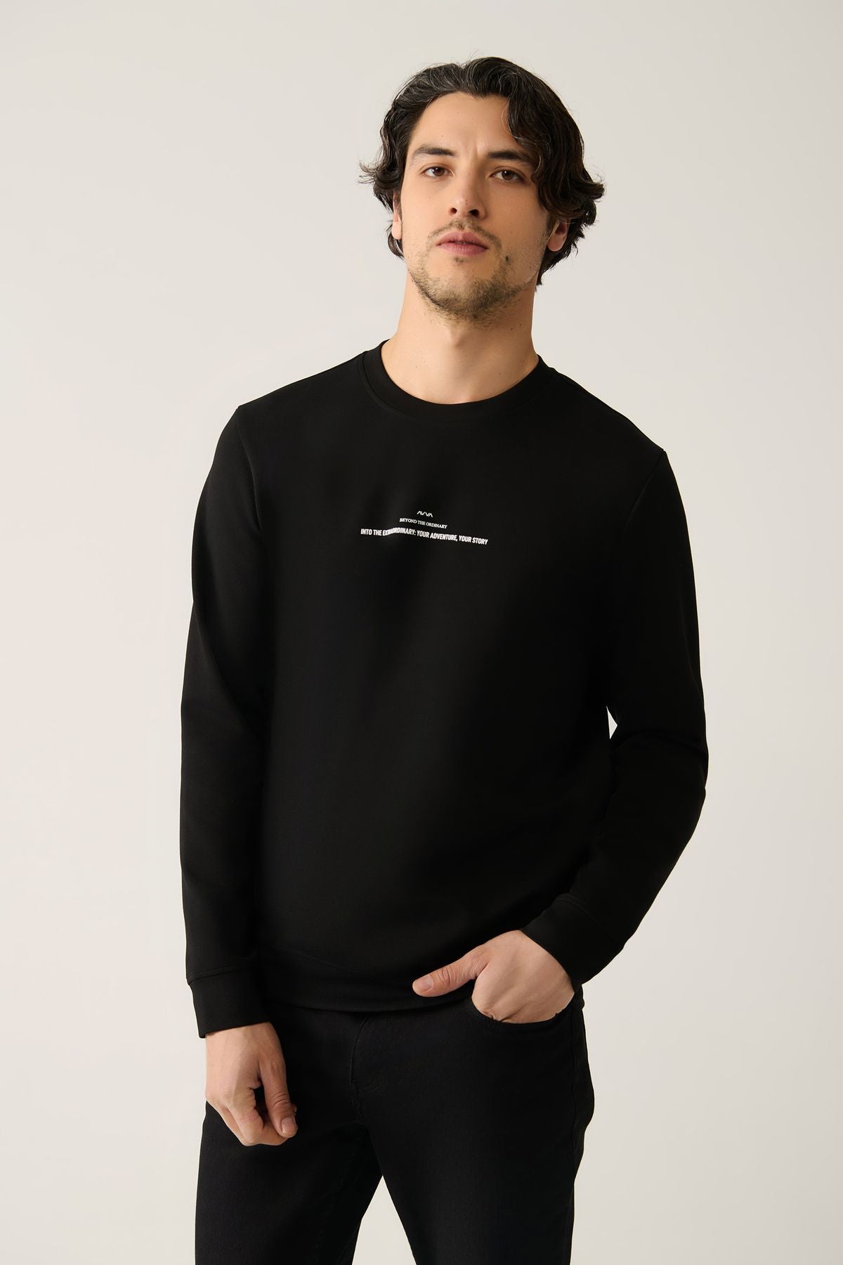 Men's black bike collar interlok printed sweatshirt A41y1246