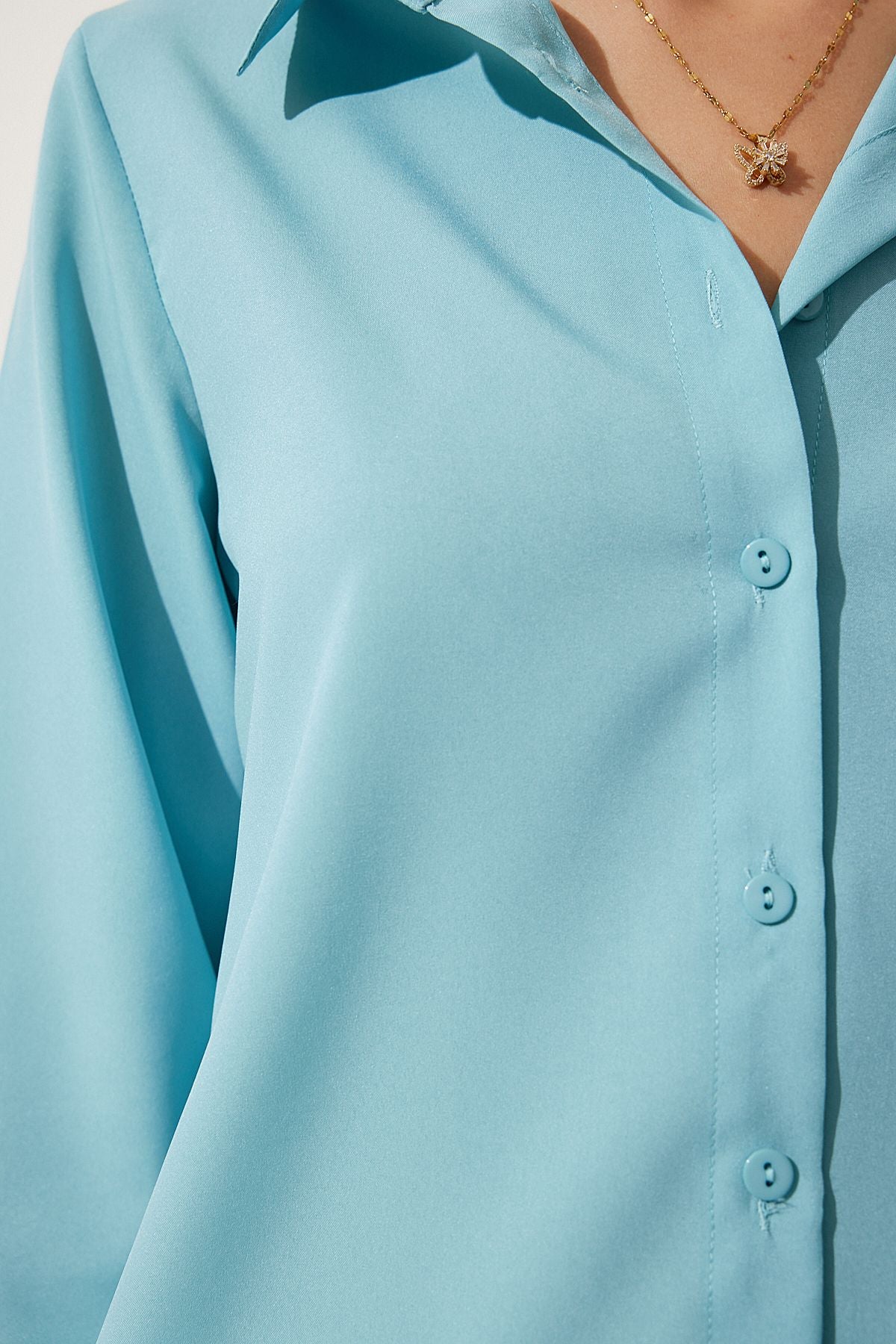 Female turquoise soft textured basic shirt DD01297