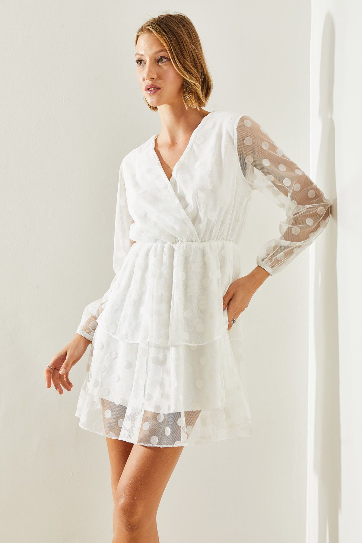 Female Anvelop Yaka Skirt Floor Points Tulle Detailed Dress 21165 60251645