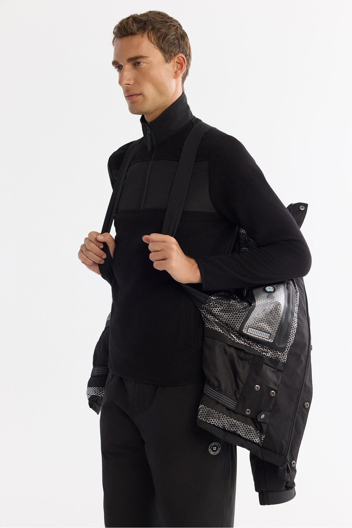 Men's black hooded water repulsion windproof -20 degrees resistant swelling ski coat A42y6159