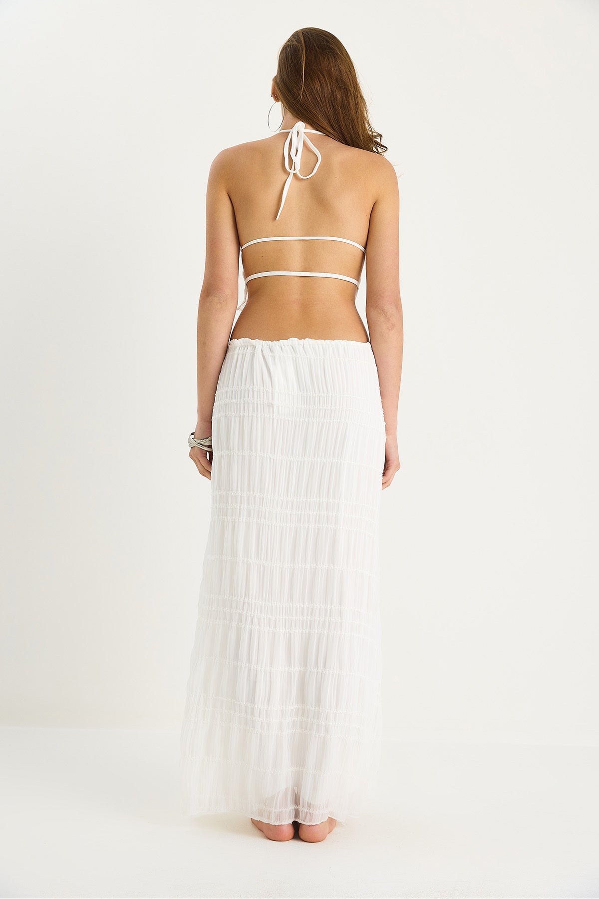 Women's Back Detailed Crop Blouse Lined Pleated Skirt Set 9542 60283444