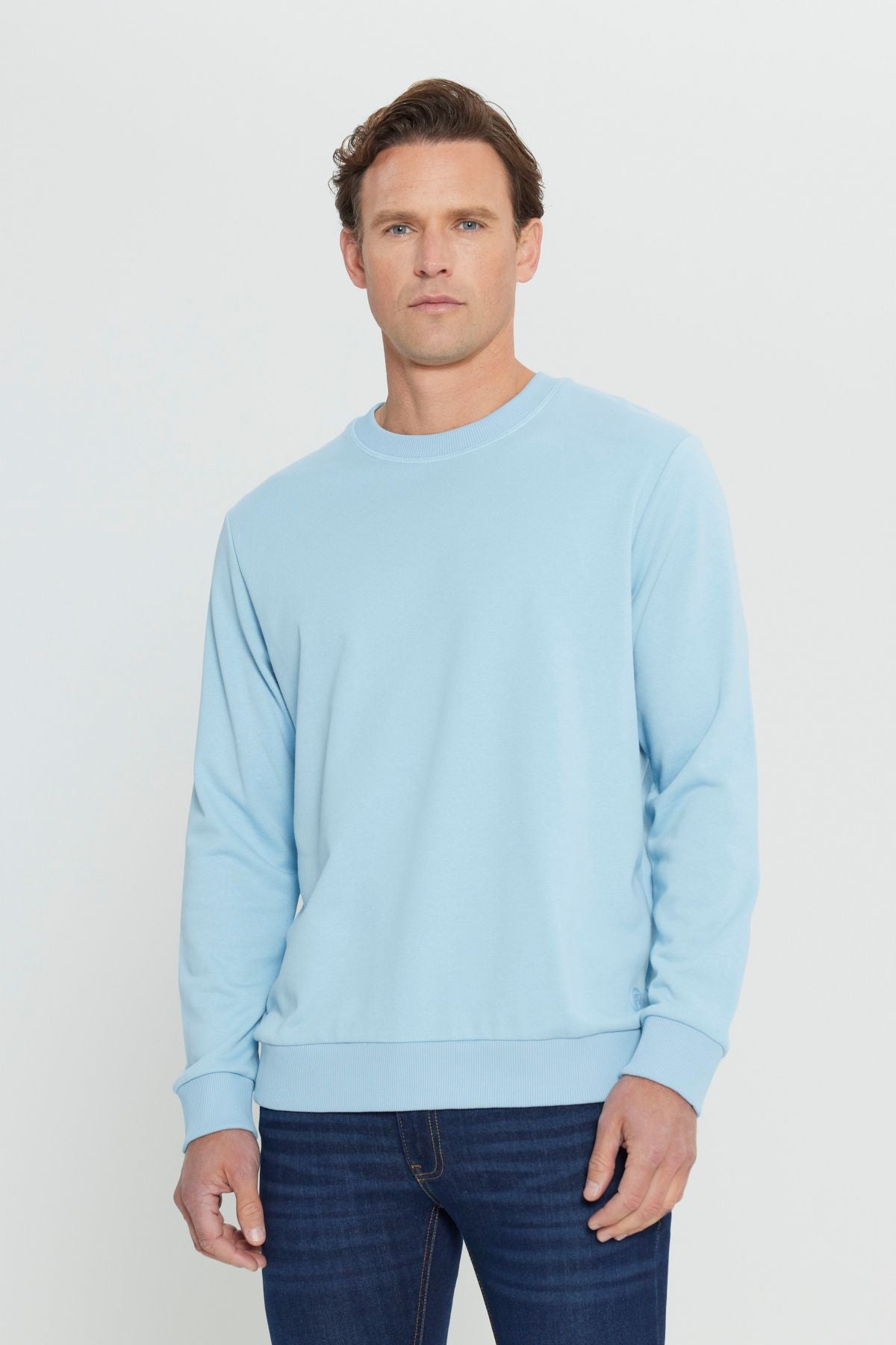 Men's Light Blue Standard Fit Normal Normal Class Bike 3 IP Cotton Sweatshirt