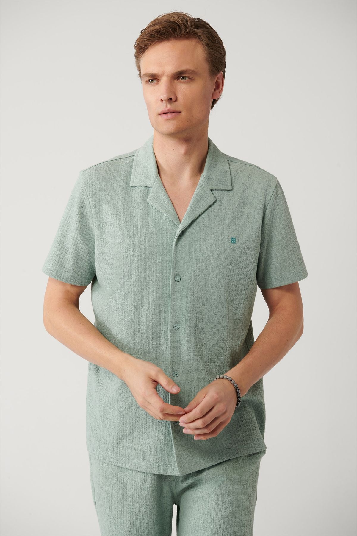 Men's Nile Green Apaj Yaka Jacquard Shirt A41y2216