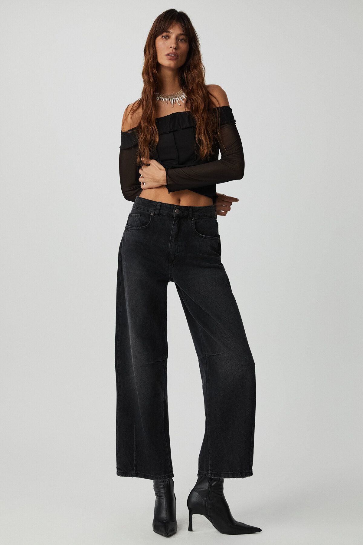 Queen woman high waist denim anthracite pants