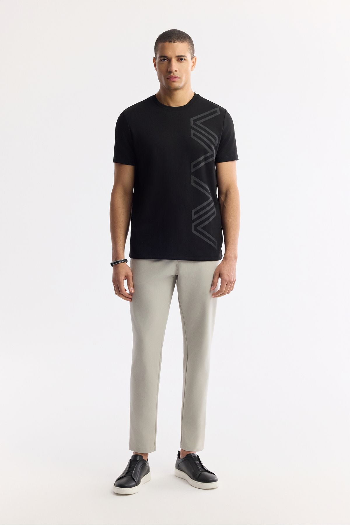 Men's Black Printed Bicycle Collar Interlok T-Shirt A41y1175