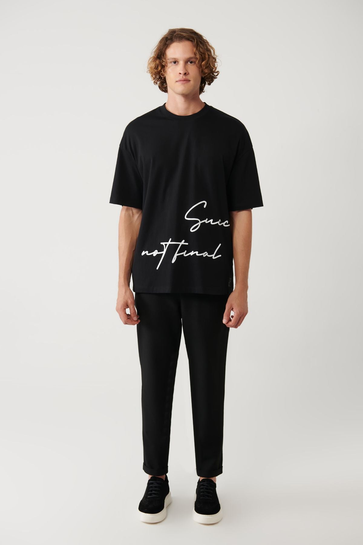 Men's black 100 %cotton bike collar printed T-shirt A41y1038