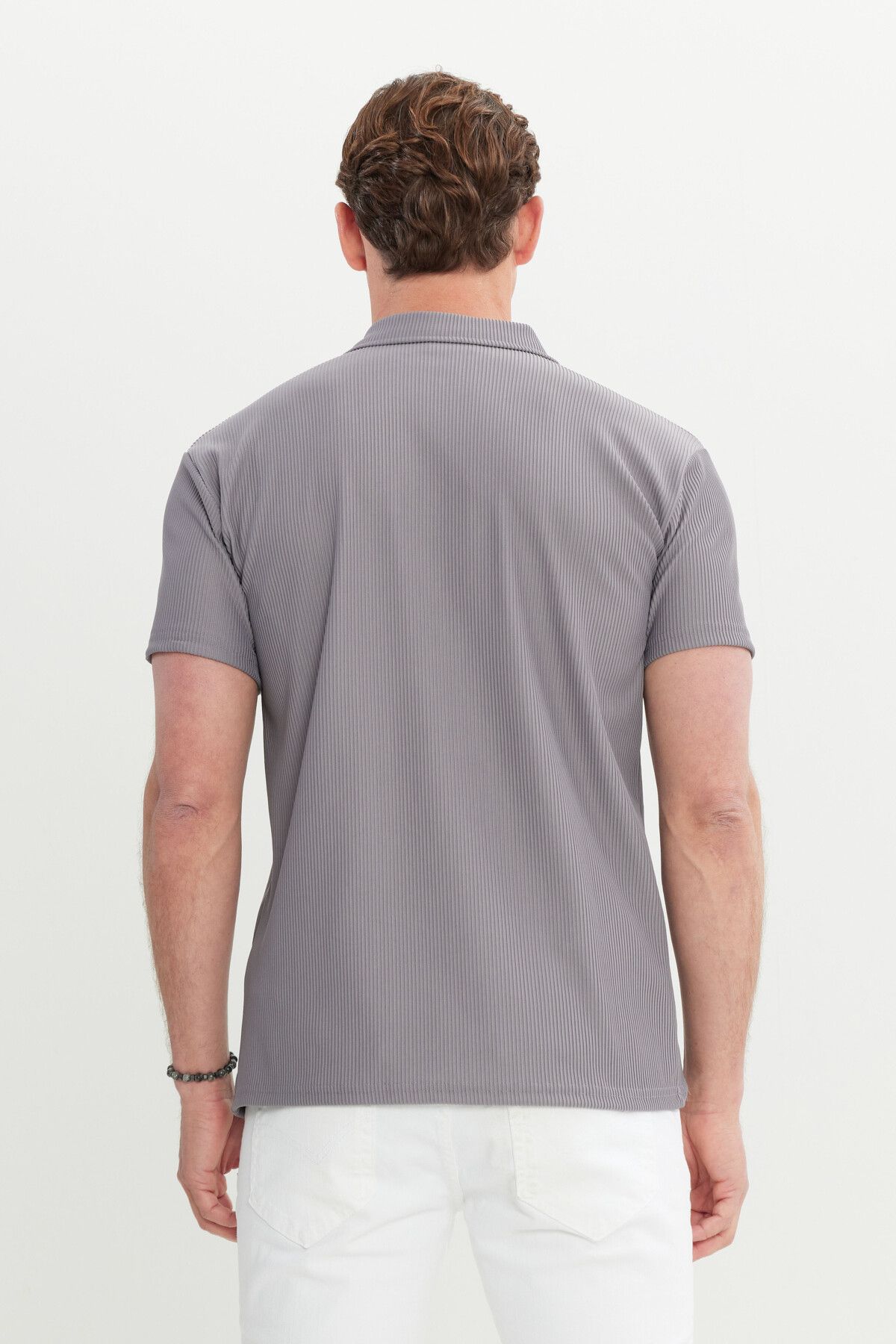 Men's Light Gray RELAX Fit Casual Cut Polo Yaka Flexible T -shirt
