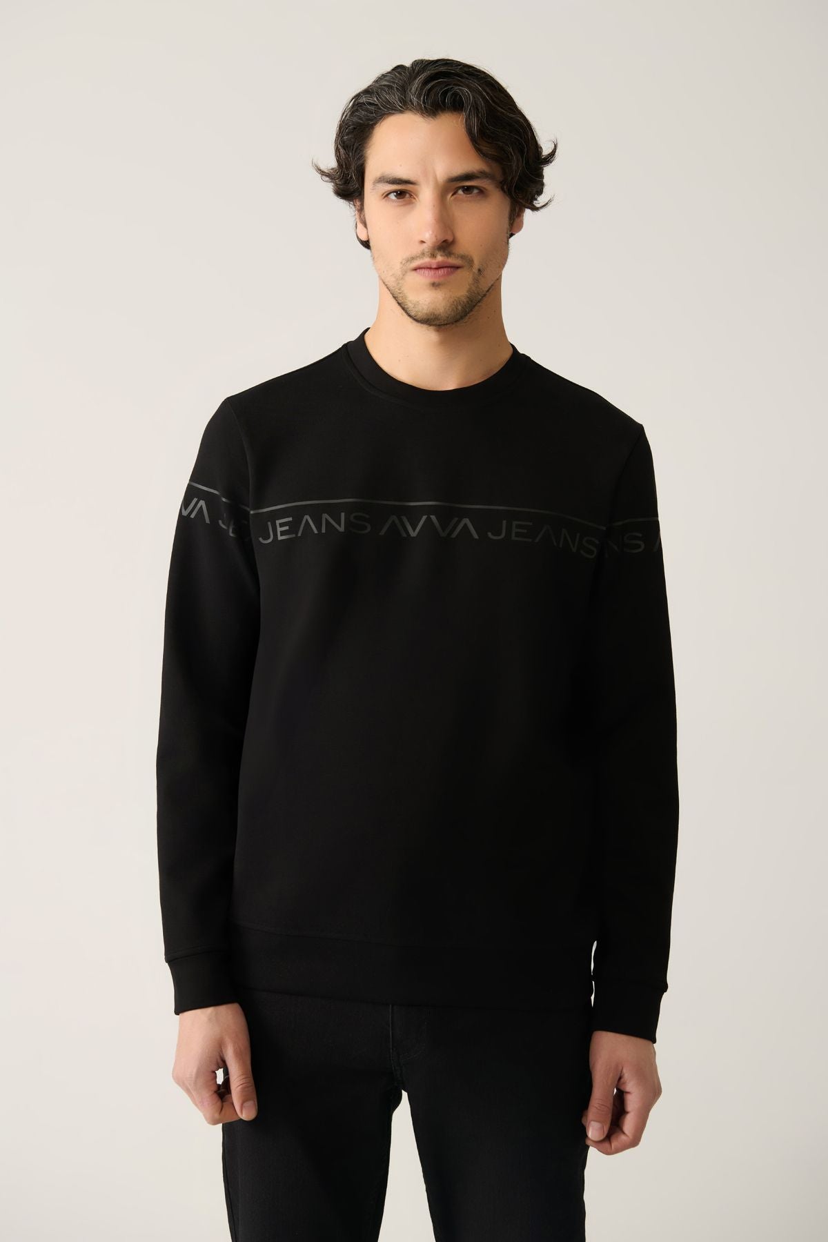 Men's black bike collar interlok printed sweatshirt A41y1241