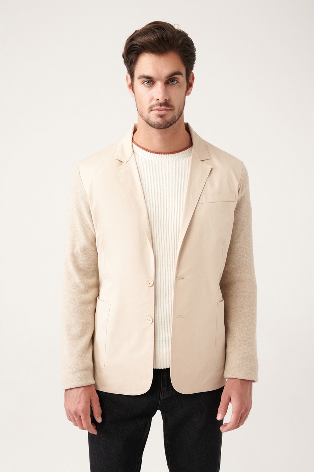 Men's Beige Mono Yaka Primary Triko Detailed Jacket A31y4001