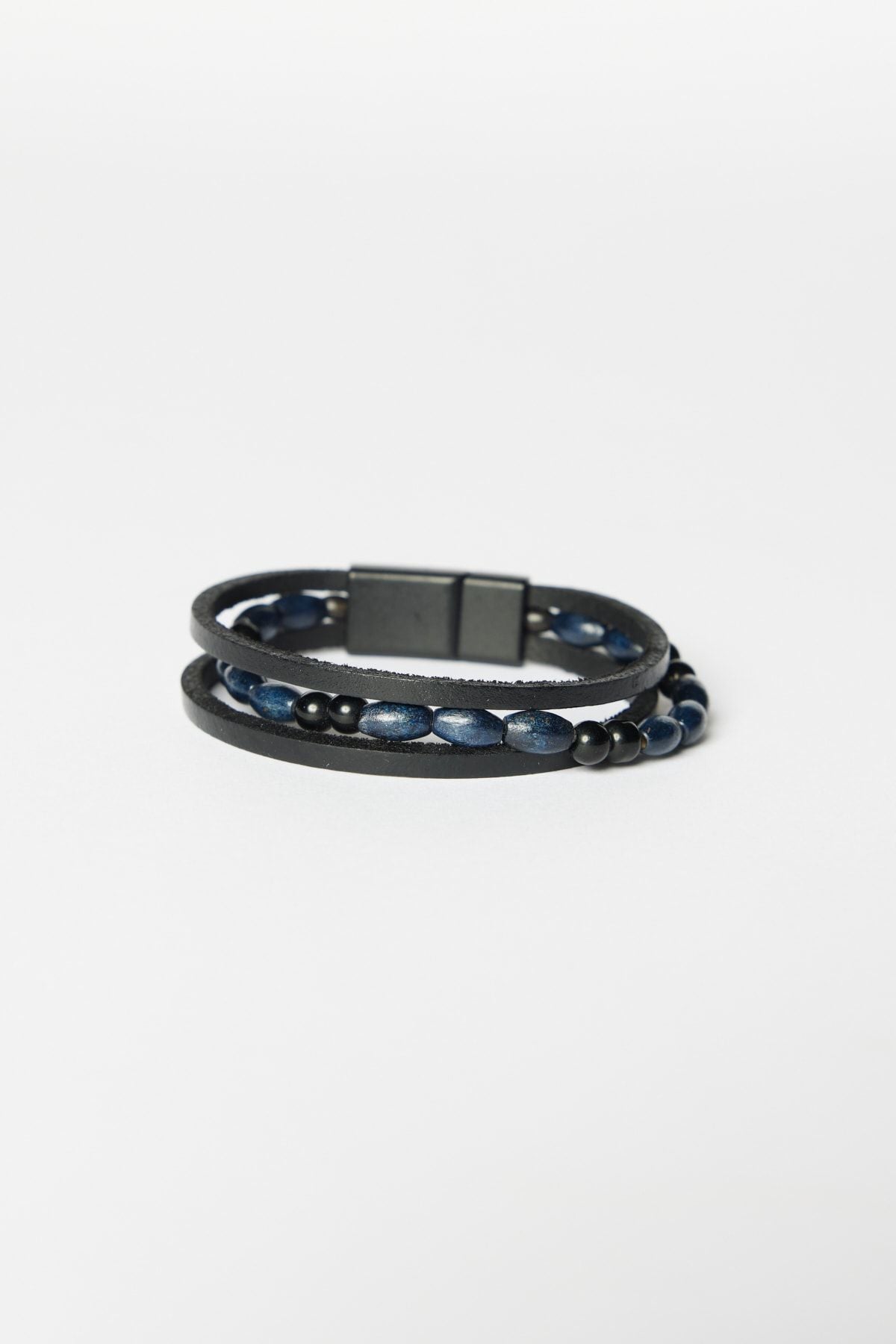 Male Navy Blue-Black Leather Bracelet