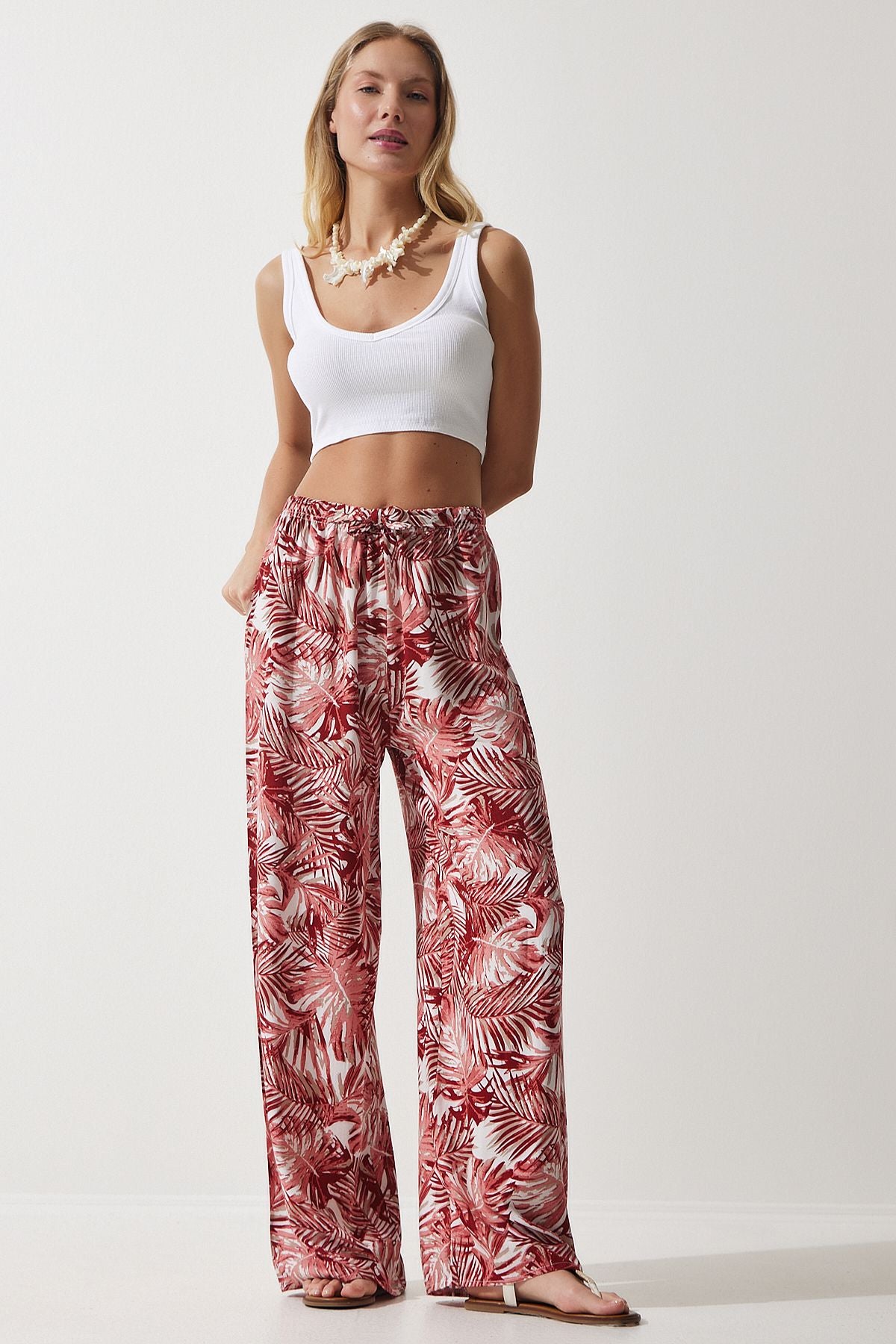 Female Peach Patterned Viscose Palazzo Pants EN00606