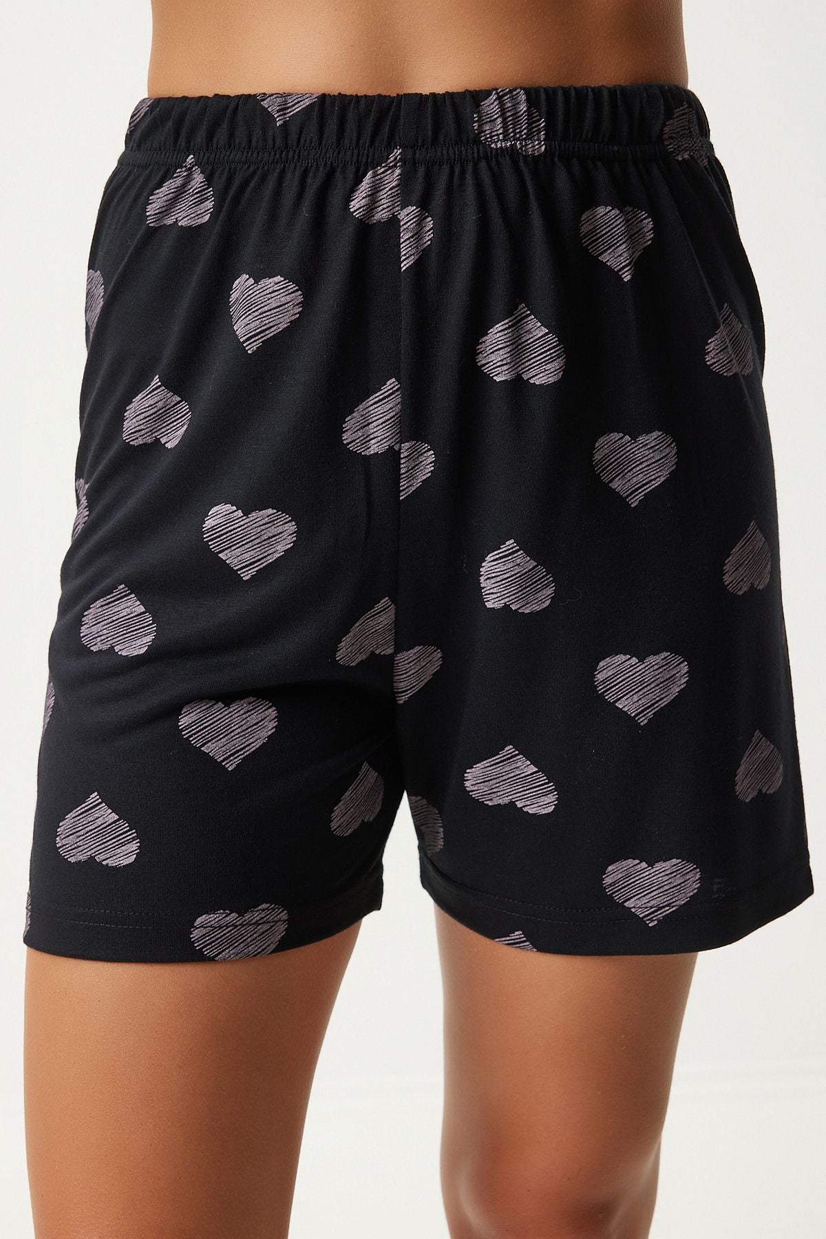 Female Black Heart Shirt Short Pajama Set EC00041
