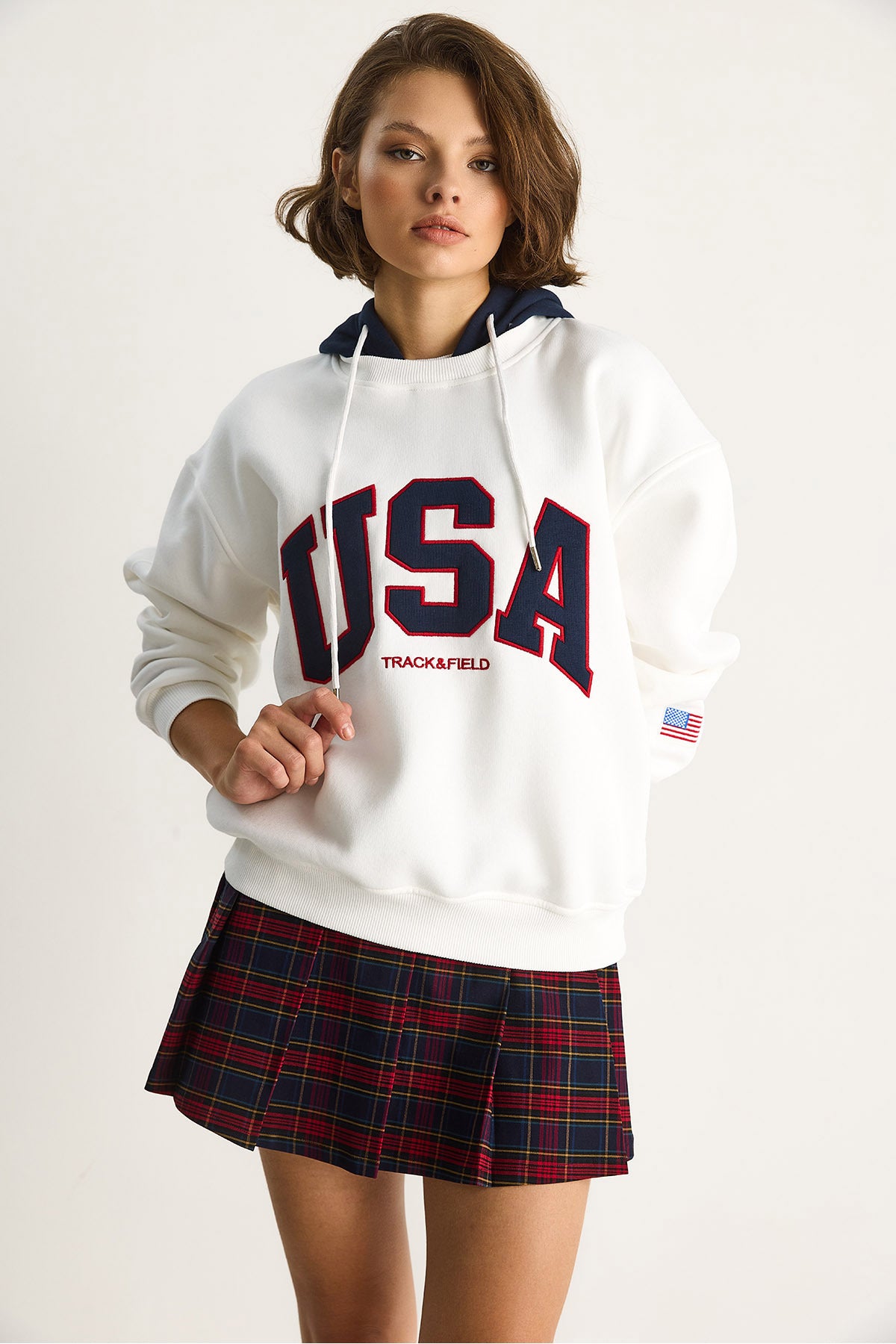 Women's USA Embroidered Rose Gold Hooded Casual Sweatshirt 10010 60283527