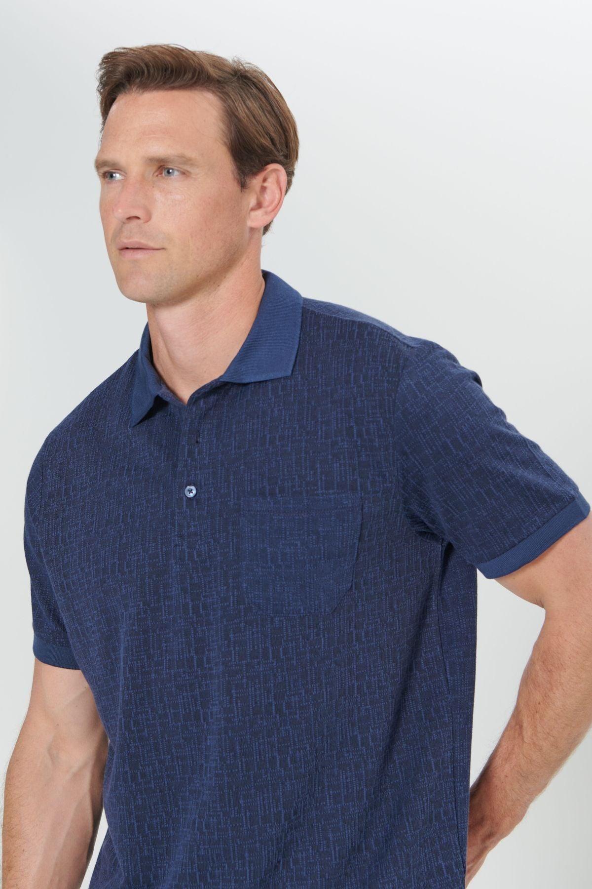 Men's Navy Blue Comfort Fit Casual Cut Polo Yaka Jacquar