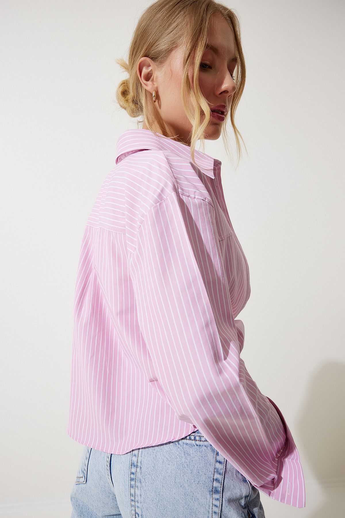 Female Pink Blouse Detail Crop Shirt RG00022