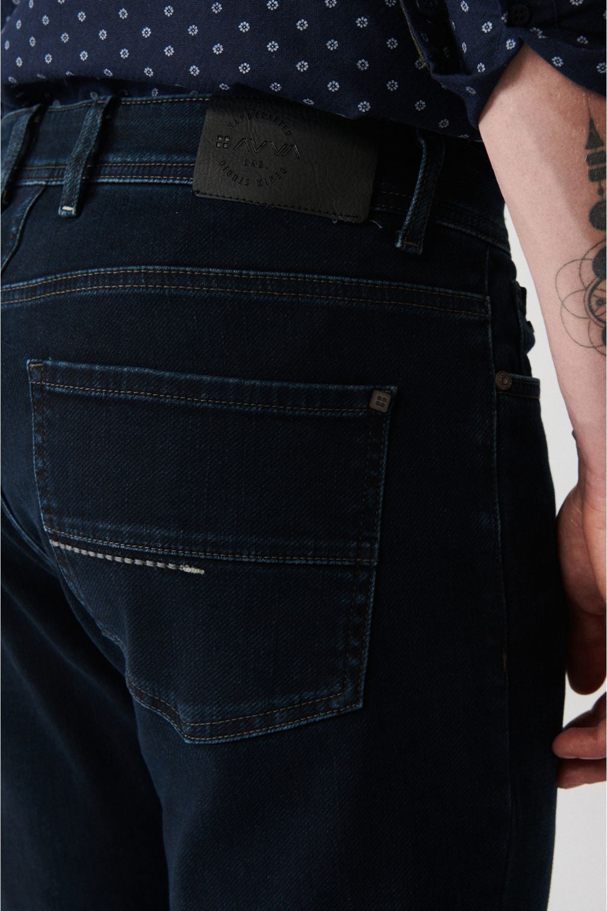 Men's navy blue tulling washing flexible jean pants B003521