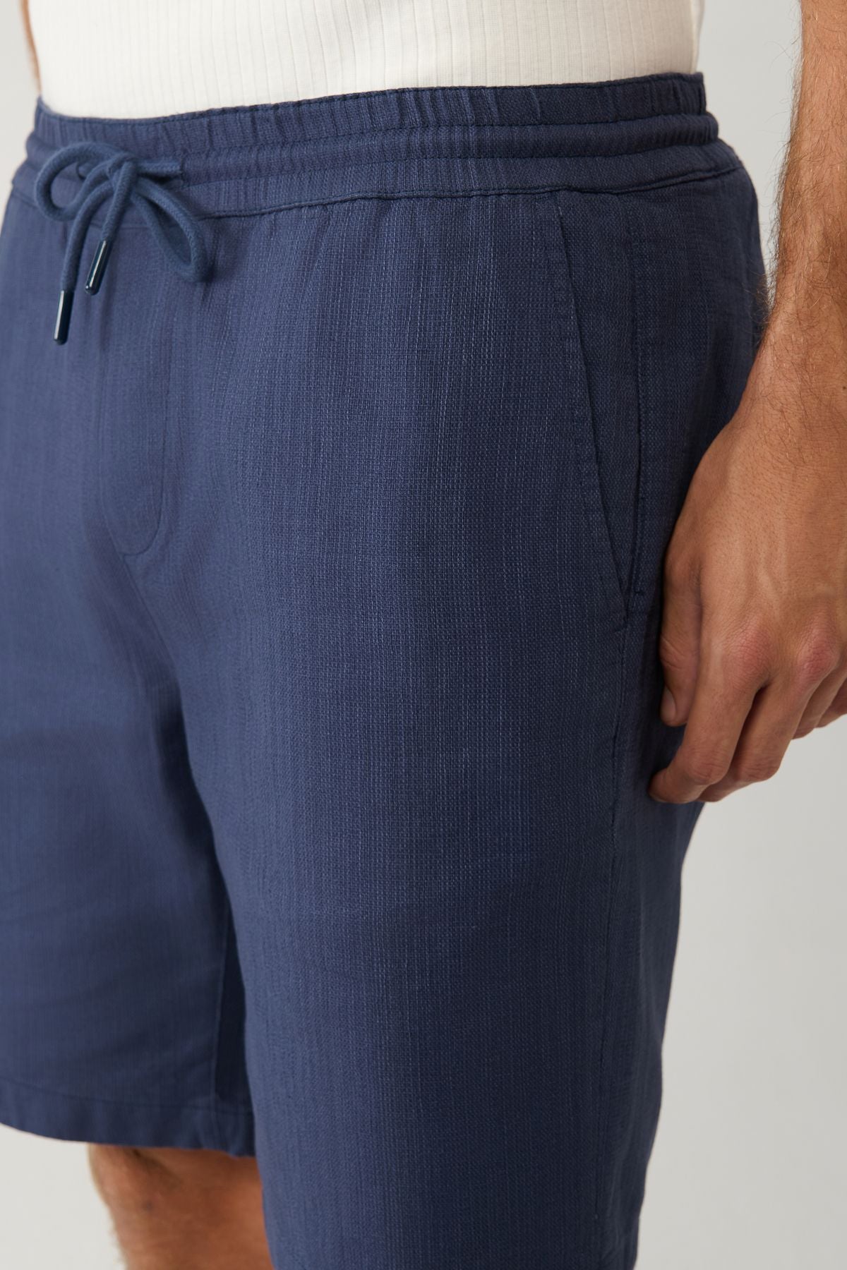 Men's Indigo 100 %Cotton Side Waist Waist Linen Textured Short E003603