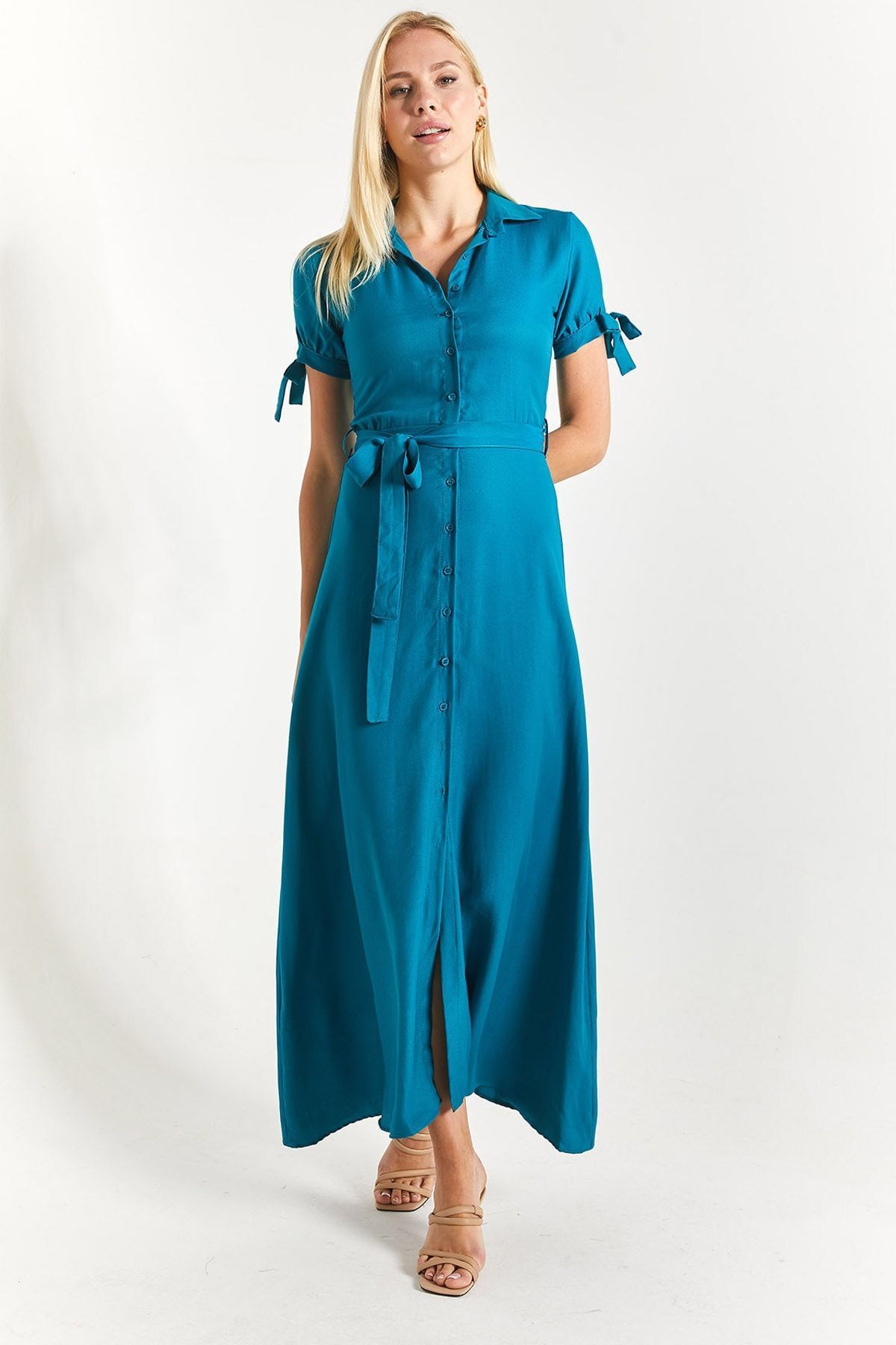 Women's oil arm connected waist belt shirt dress ARM-23Y001004