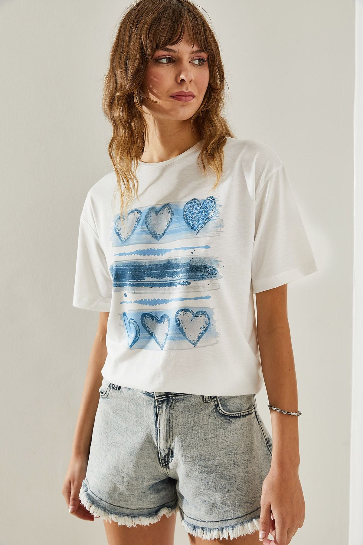 Women's Digital Heart Printed Short Sleeve T-Shirt 60251384