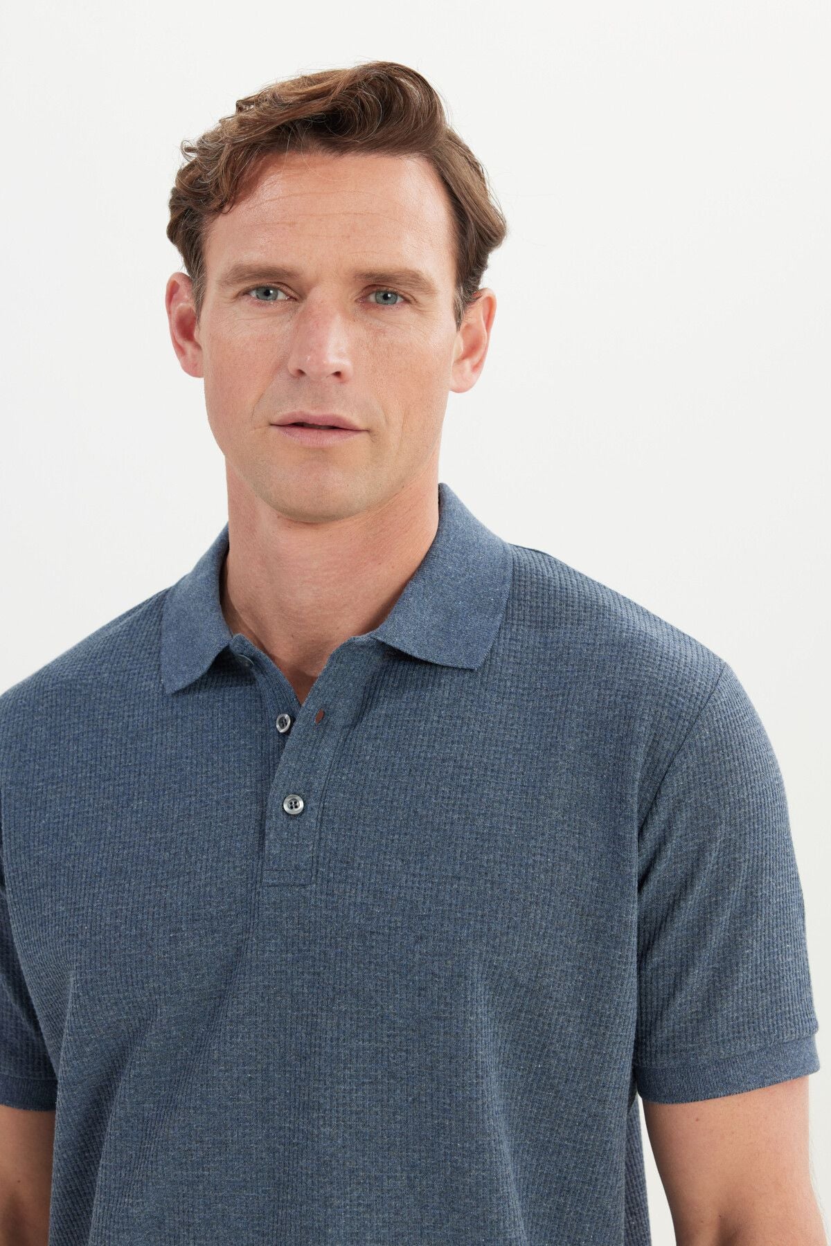 Men's Indigo Cotton Standard Fit Normal Cut Patterned Polo Yaka T -shirt