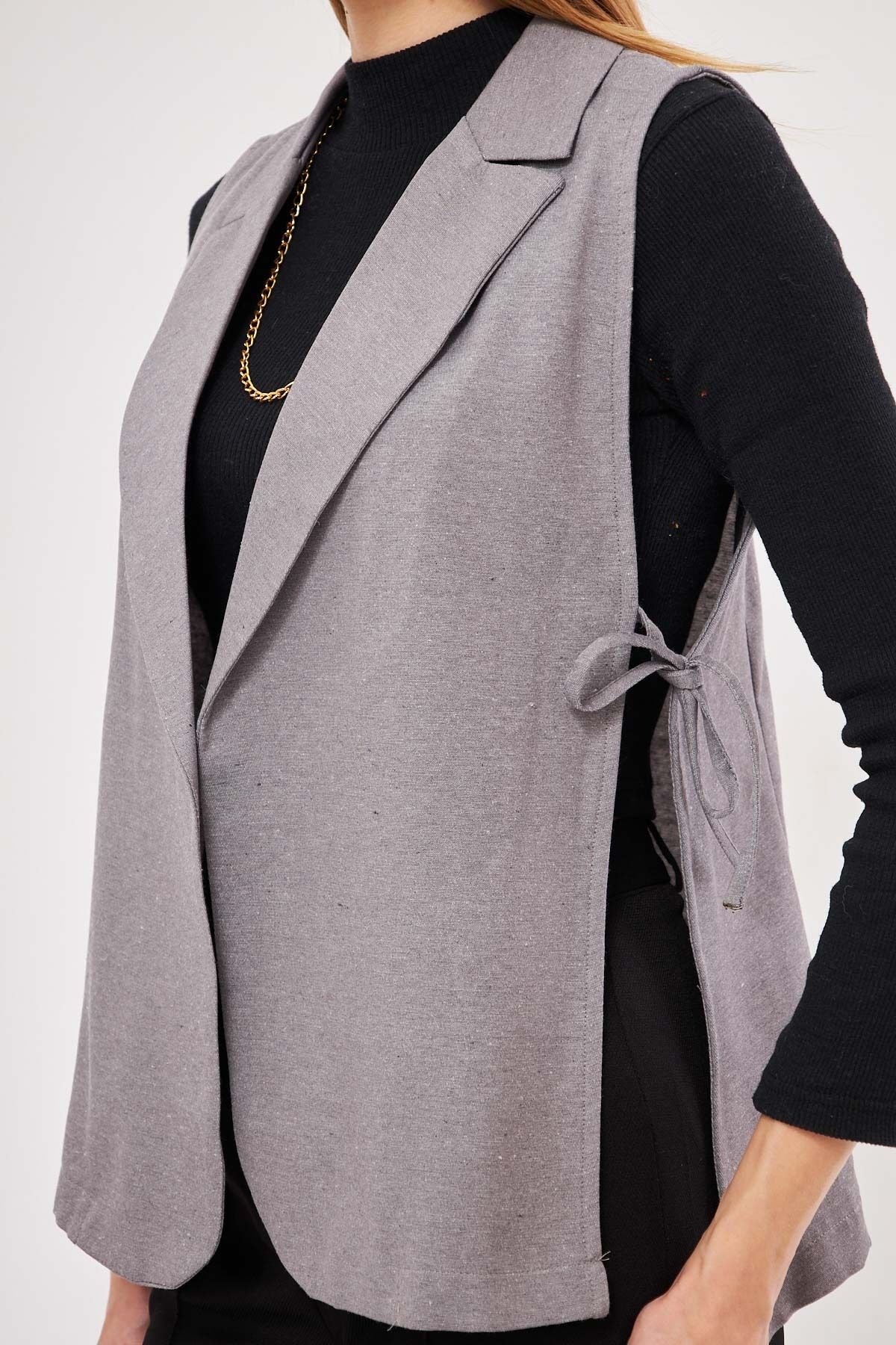 Female Gray Men's collar side-binding vest ARM-25K001007