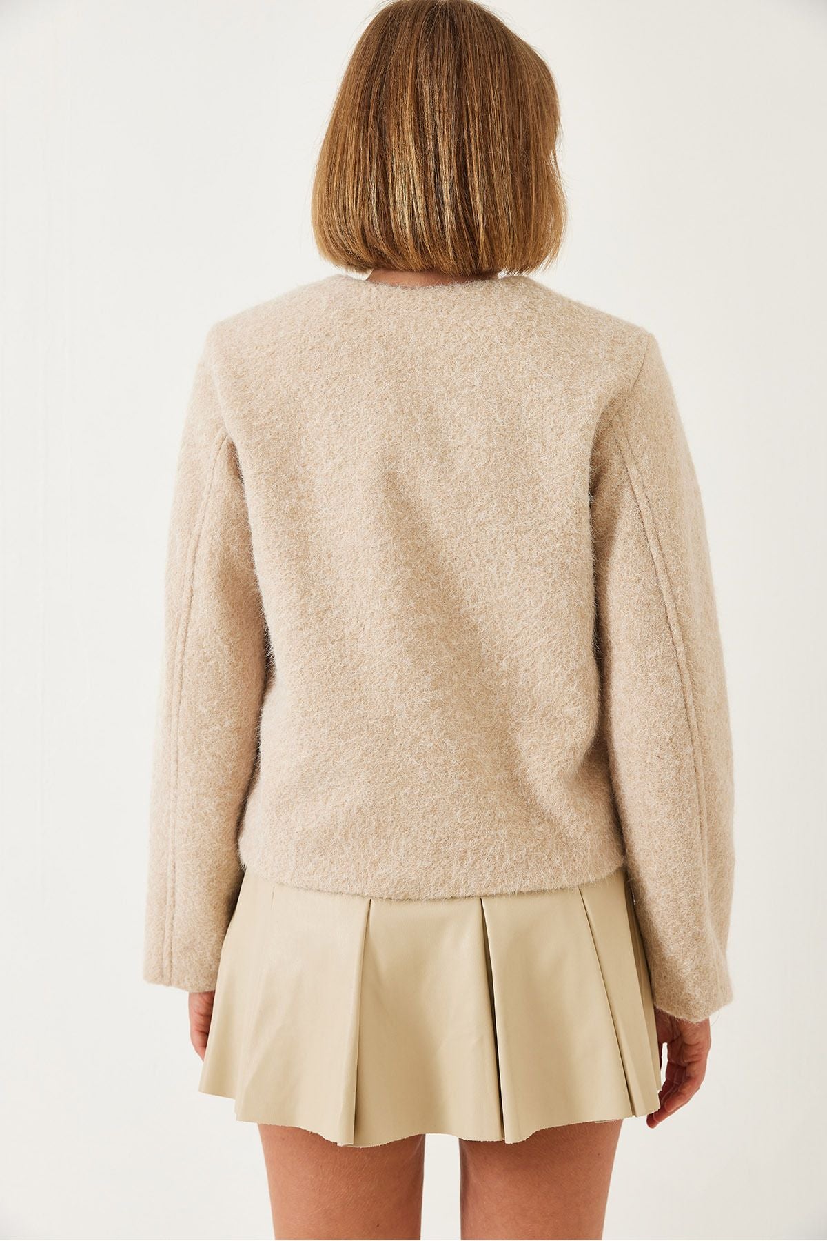 Female button detailed fracture stamp short jacket 8406 60261329