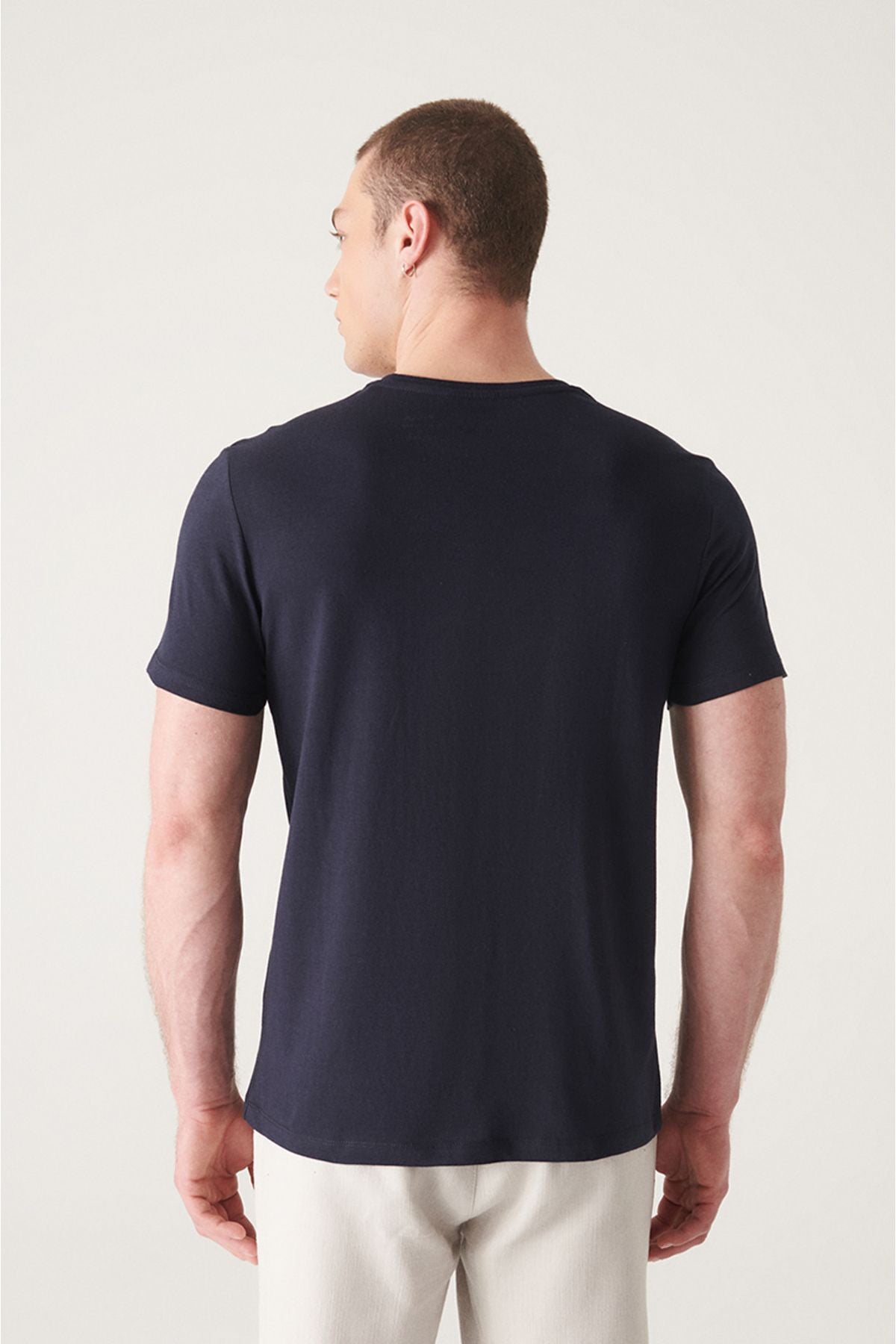 Men's Navy 100 %Cotton V-Yaka T-Shirt E001001