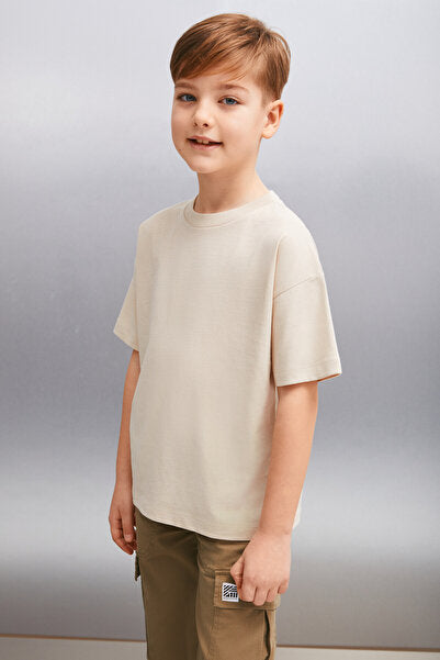 OCTAVE Erkek Oversize Bej T-Shirt