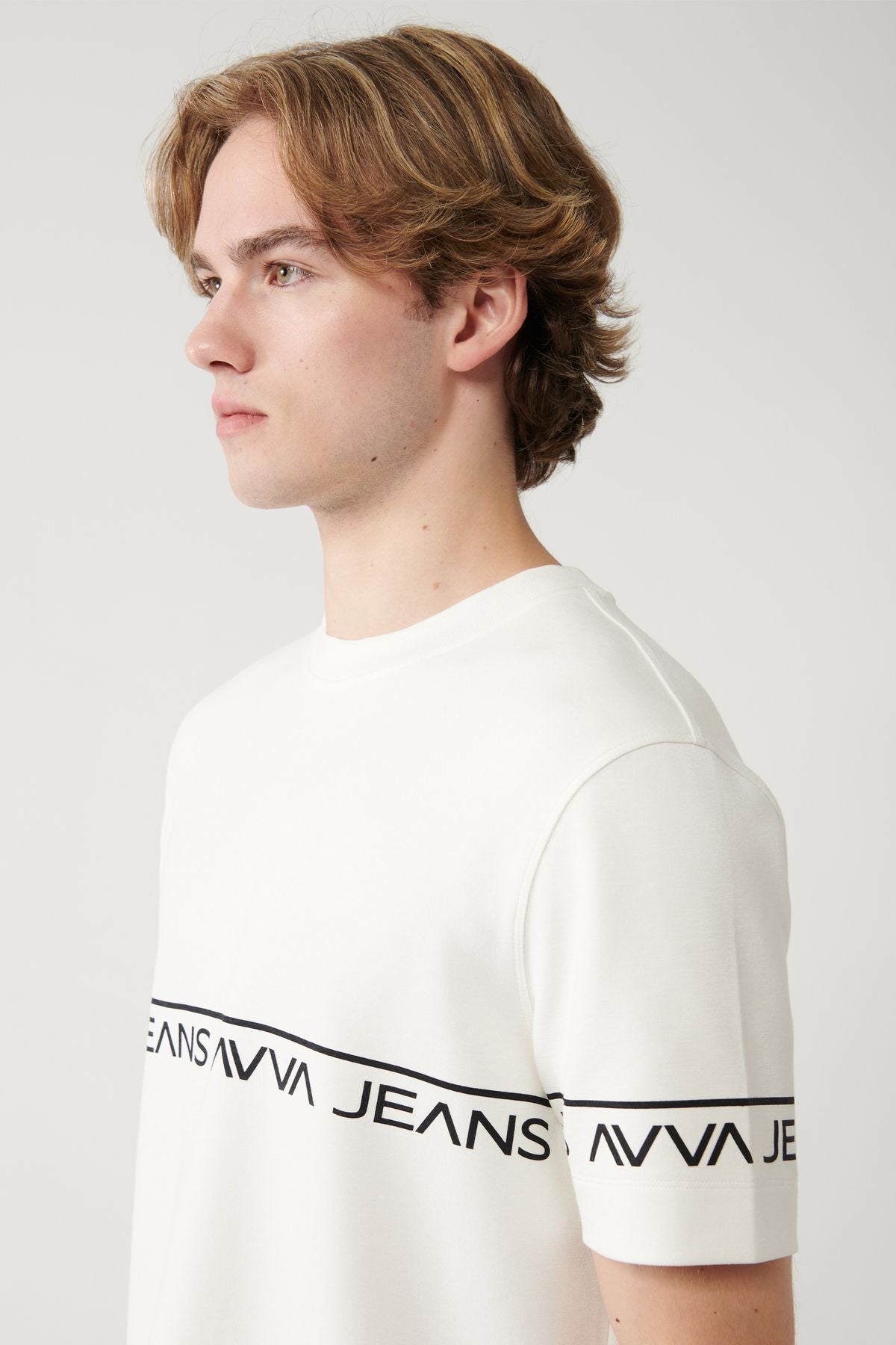 Men's White Printed Bicycle Yaka Soft Touch T-shirt A41y1329