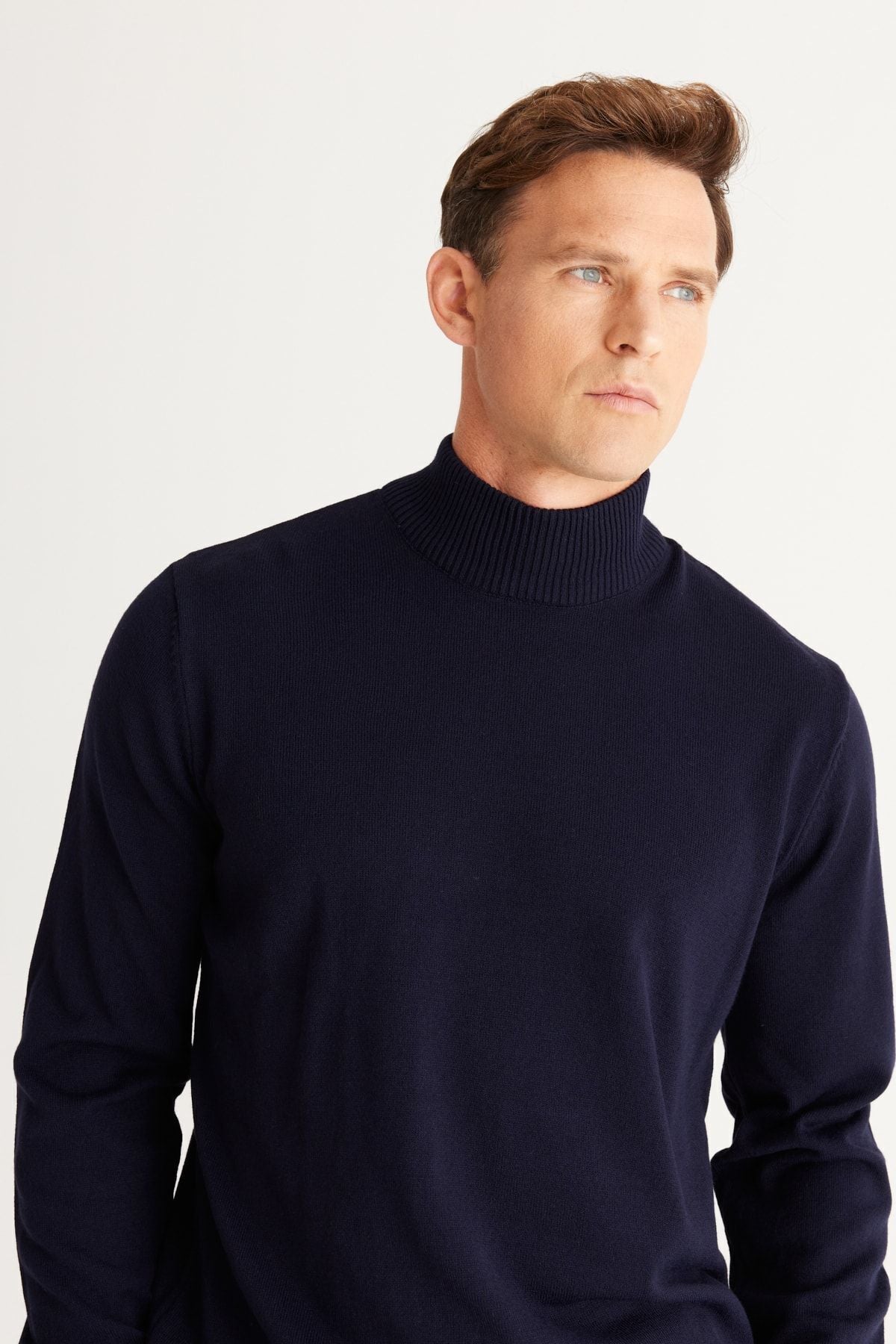 Men's Navy Blue Flash Standard Fit Normal Cut Half Fisherman Yaka Knitwear Kazakh