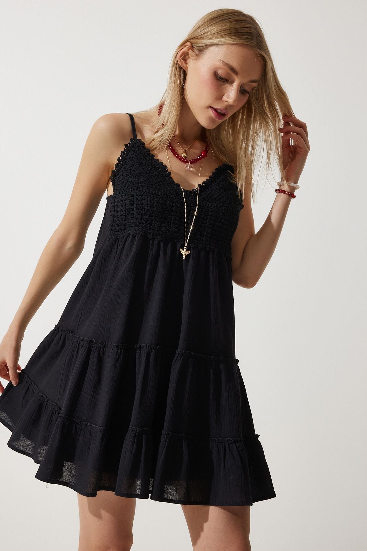 Female Black Hanger Summer Mini Clash Dress RV00192