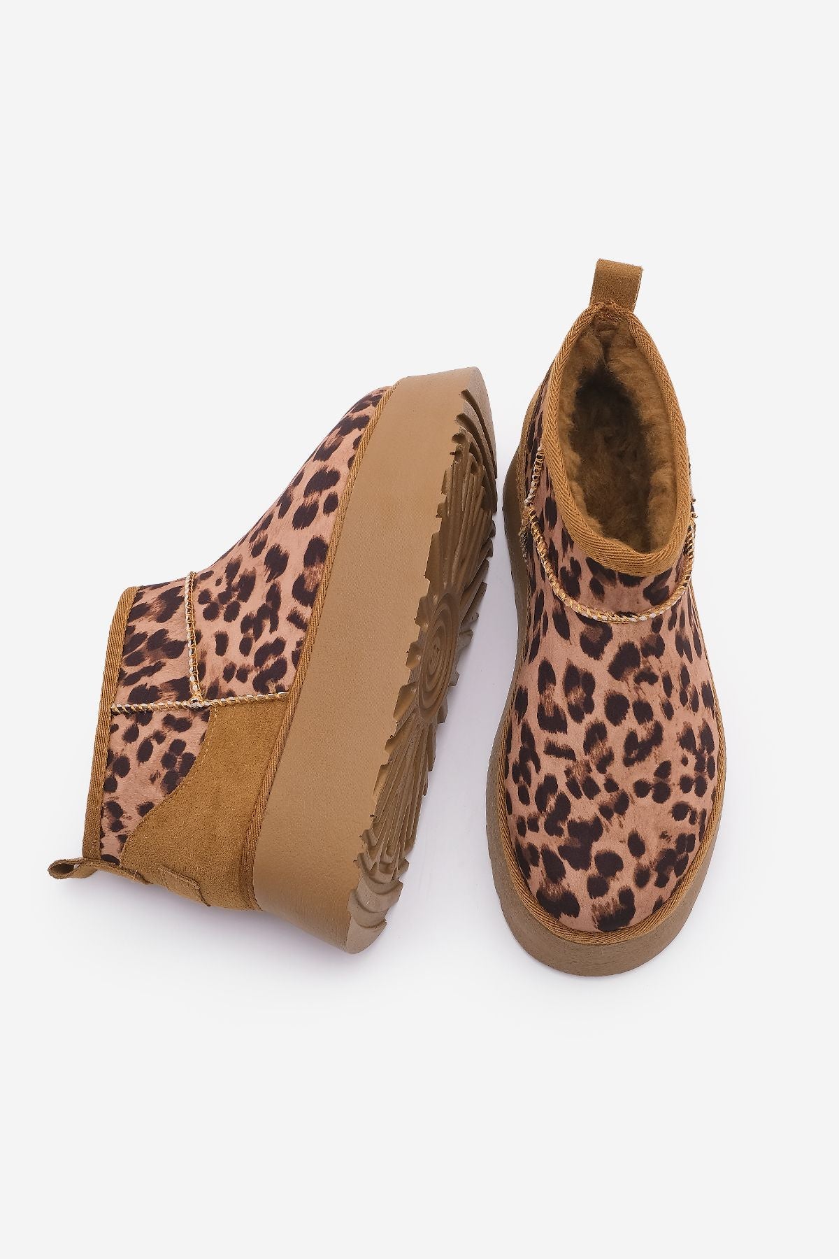 Women's thick base fur half boat tafis leopard leopard